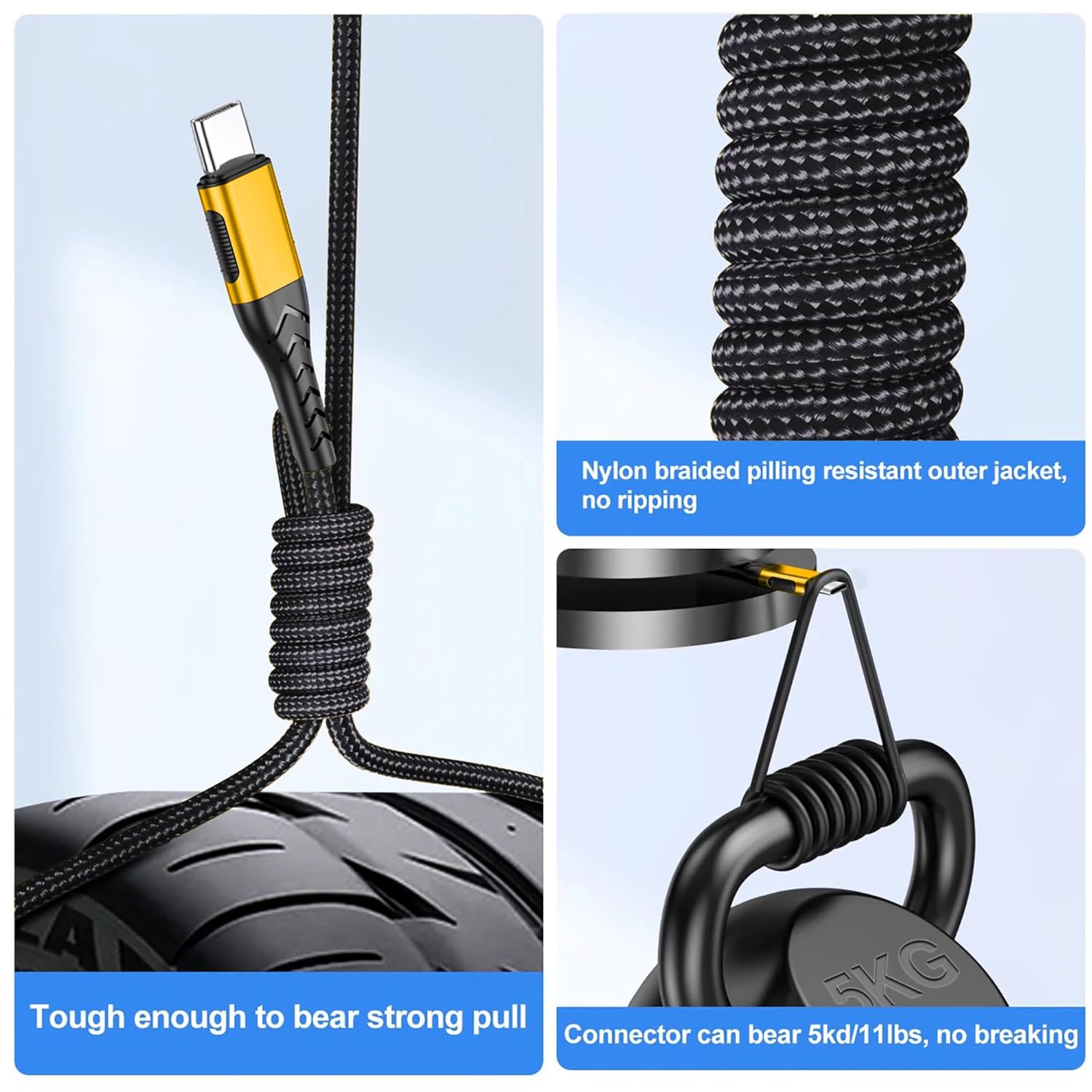 Thumbnail 3 de Durcord USB C to USB C Cable (2-Pack) — 6ft, 100W Fast Charging, Gold Braided