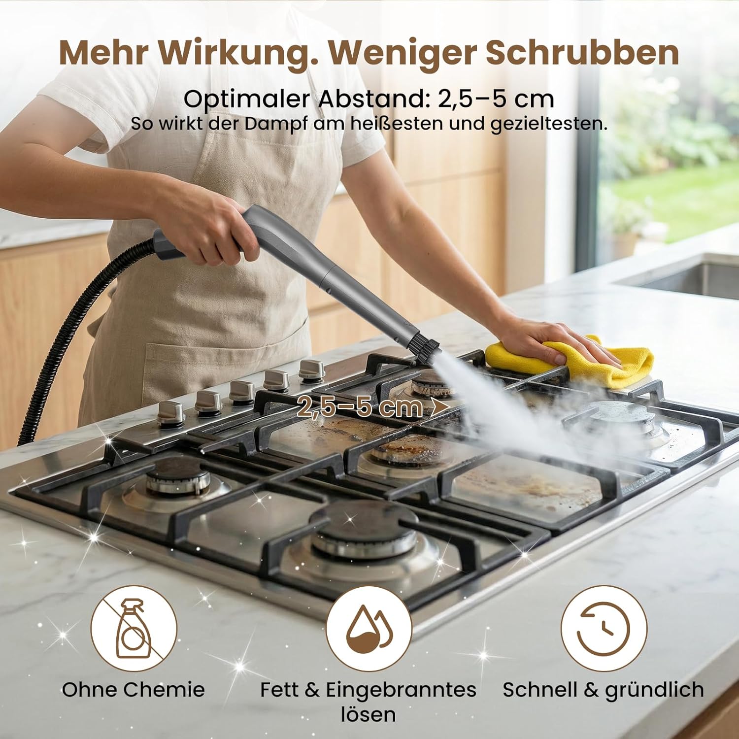 Thumbnail 5 de AbleMark Dampfreiniger Handgerät 550 ml Tank – 1500 W, chemiefrei, 16 Zubehörteile, 15–20 Sekunden Start, flexibel 1,5 m Schlauch