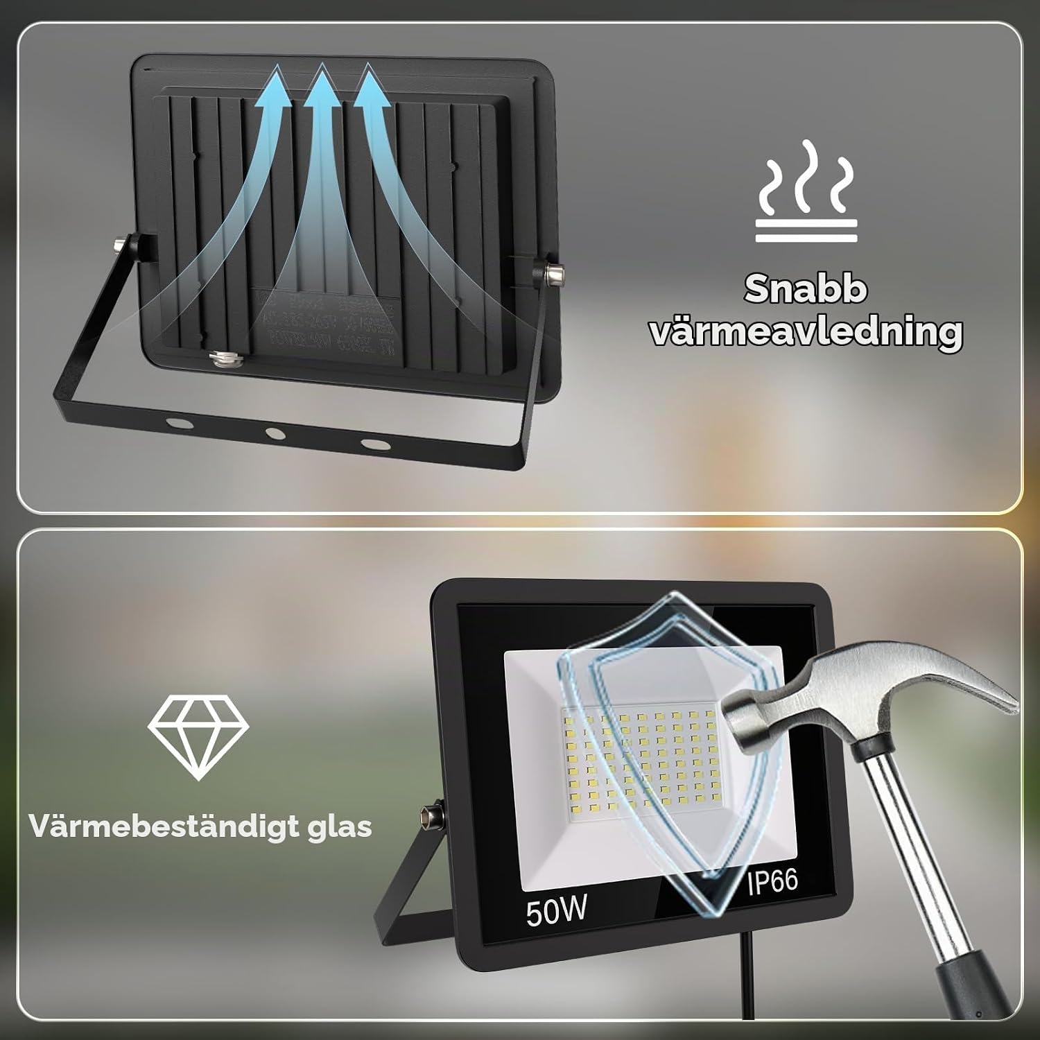 Detalle de ICRGB DJHW491 LED-strålkastare 50 W, 5 000 lm, IP66 och 6 500 K