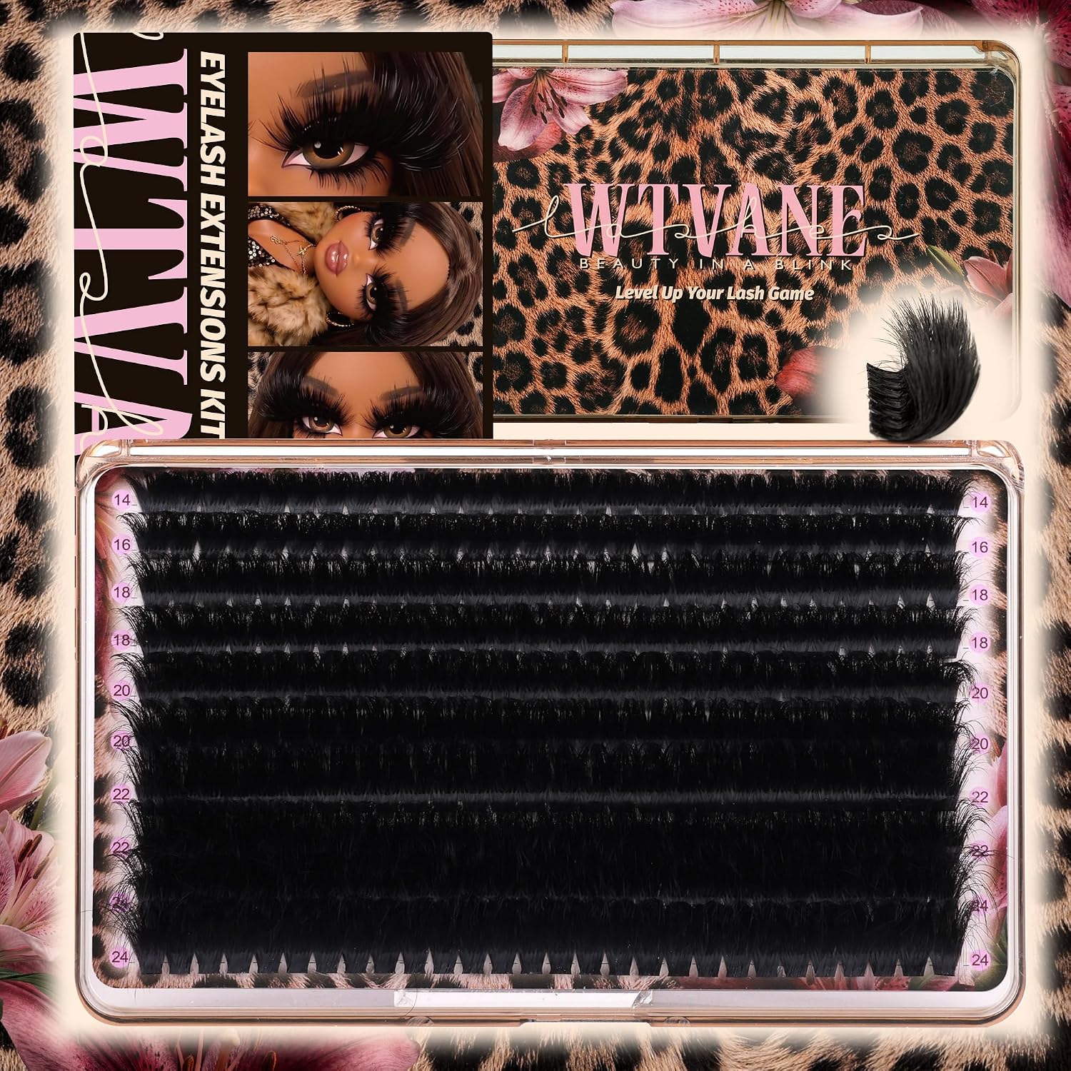 Detalle de WTVANE 260D Lash Clusters, 280 Pieces, 14–24mm D Curl with Soft Bands