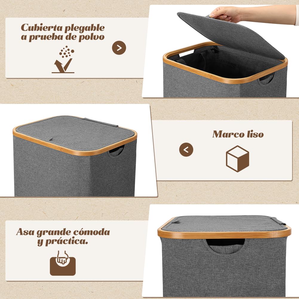 Detalle de OUSFOT Cesto Ropa Sucia XL con Tapa 🧺 Fácil de Montar