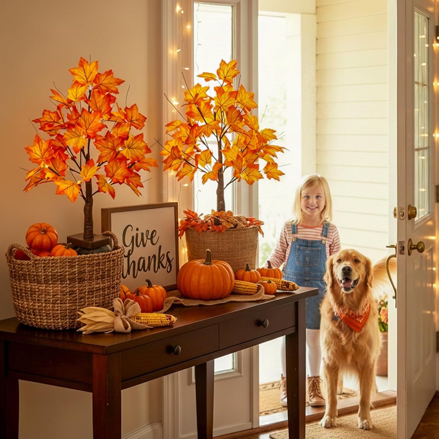 Detalle 2 de PEIDUO 2-Pack Lighted Maple Tree Decor with Timer and Warm-White Lights