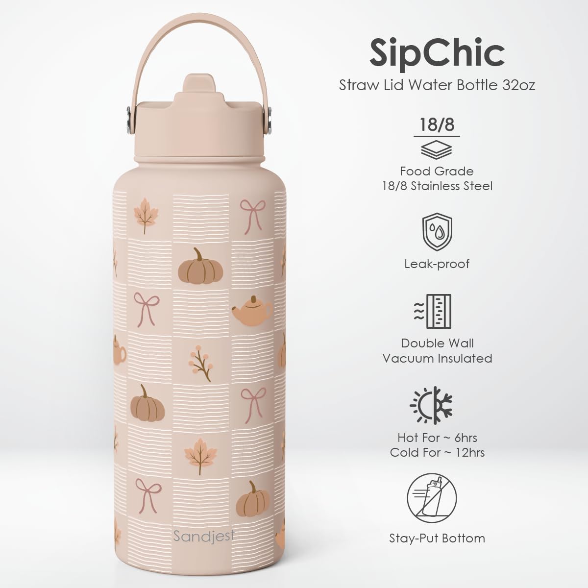 Detalle 2 de SANDJEST SJ-DW-SS-WB32SL 32-Ounce Insulated Stainless Steel Water Bottle