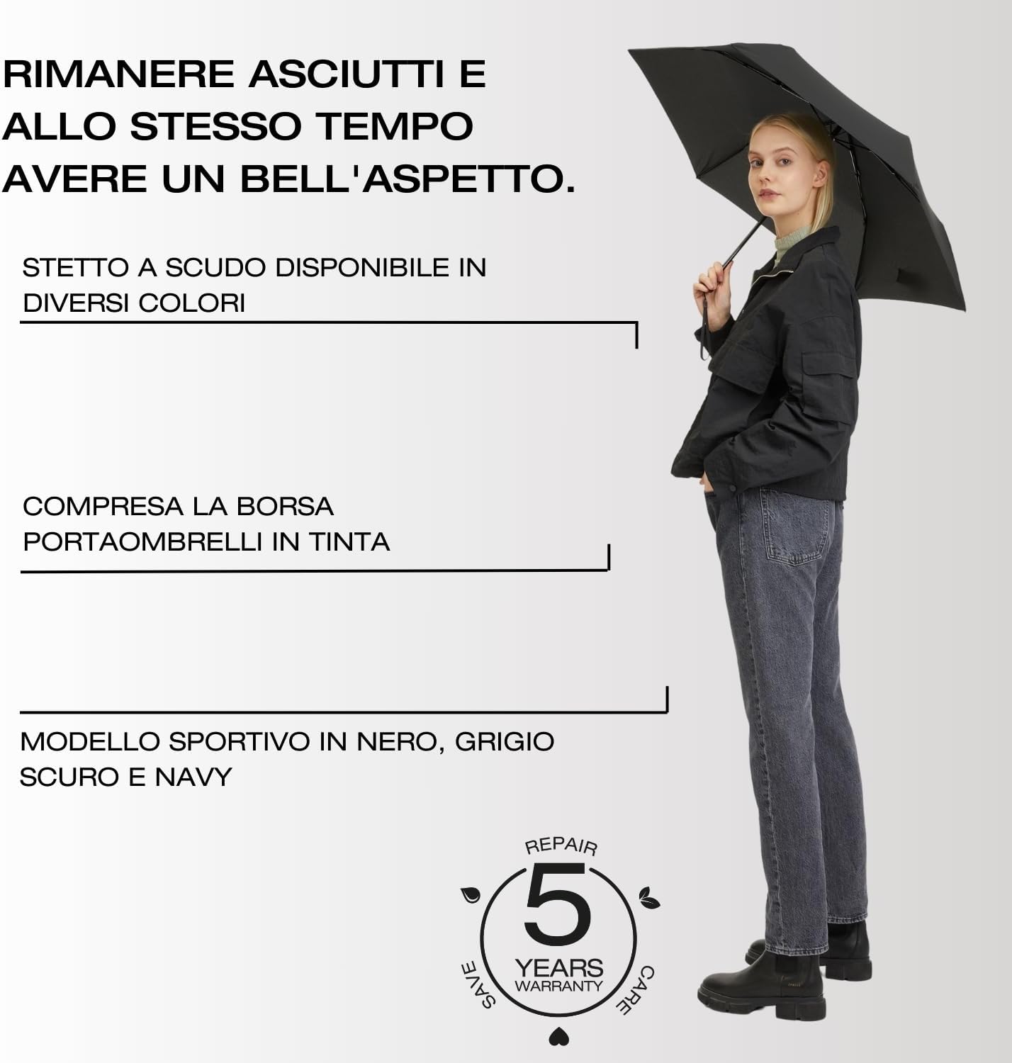 Detalle de Knirps C.050 Small Manual Navy: Ombrello tascabile resistente al vento con Borsa