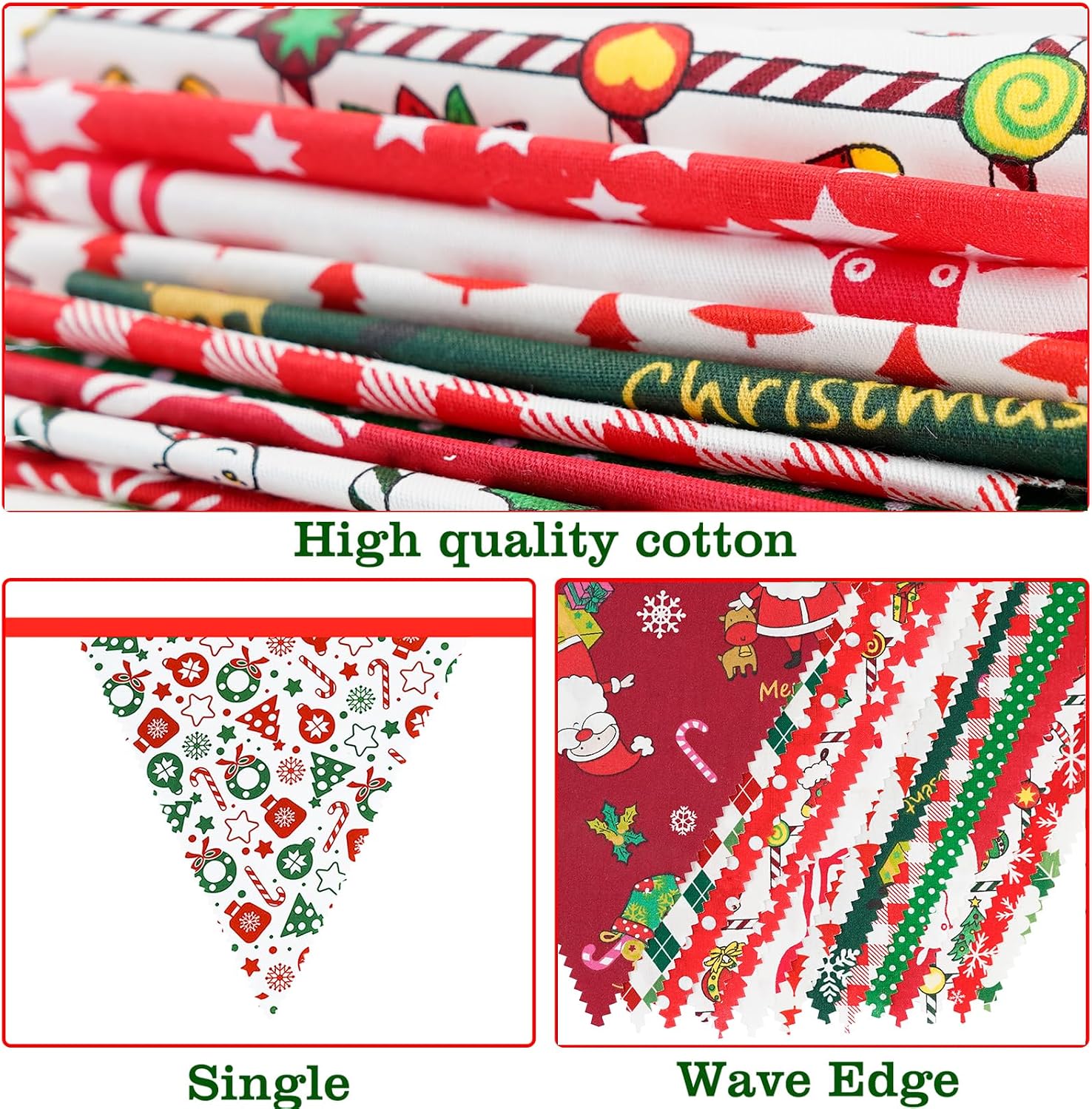 Detalle de jijAcraft 12M Fabric Christmas Bunting 42pcs garland 🎄