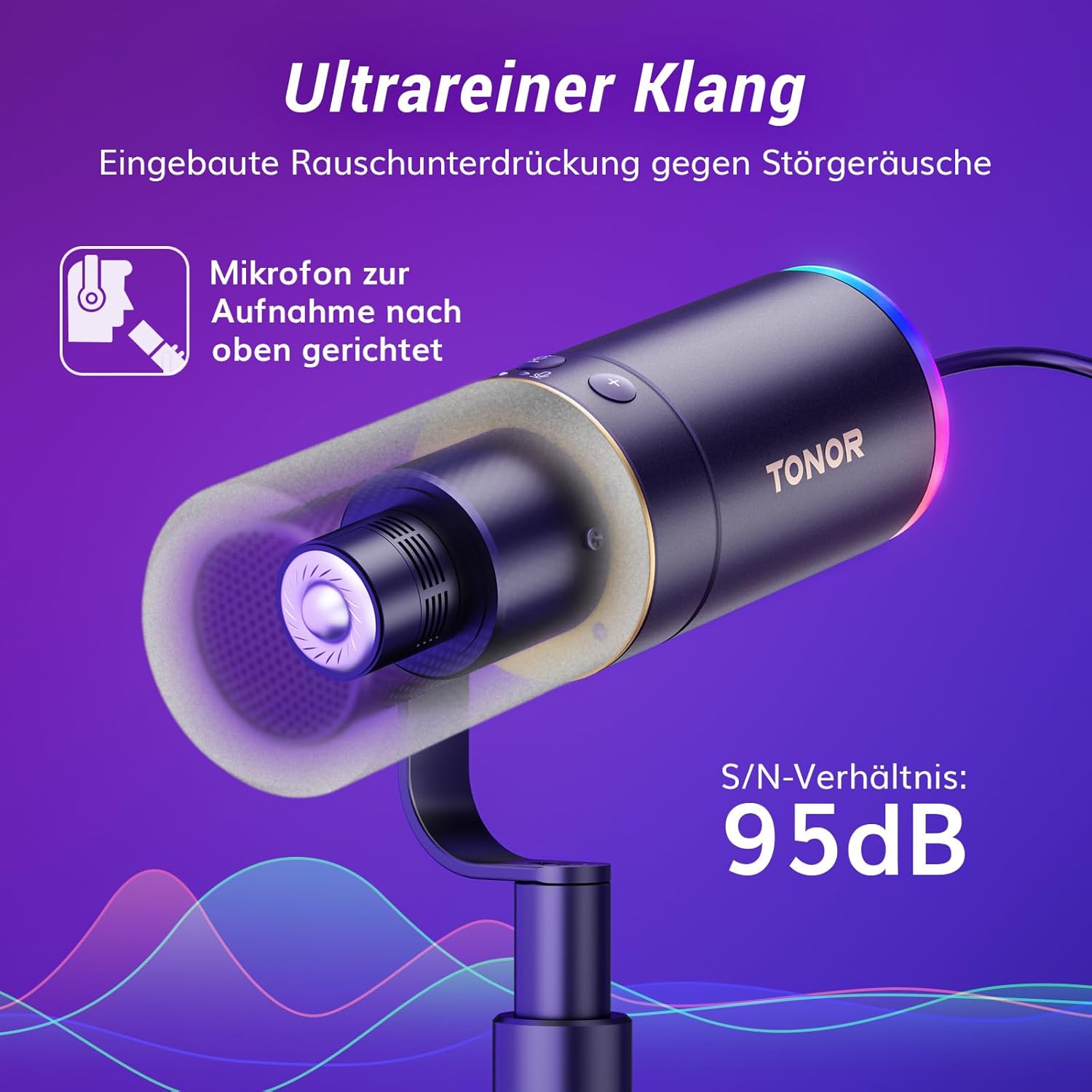 Thumbnail 4 de TONOR TD520S+LP: dynamisches Mikrofon mit XLR/USB, Low-Profile-Boomarm und RGB fürs Streaming
