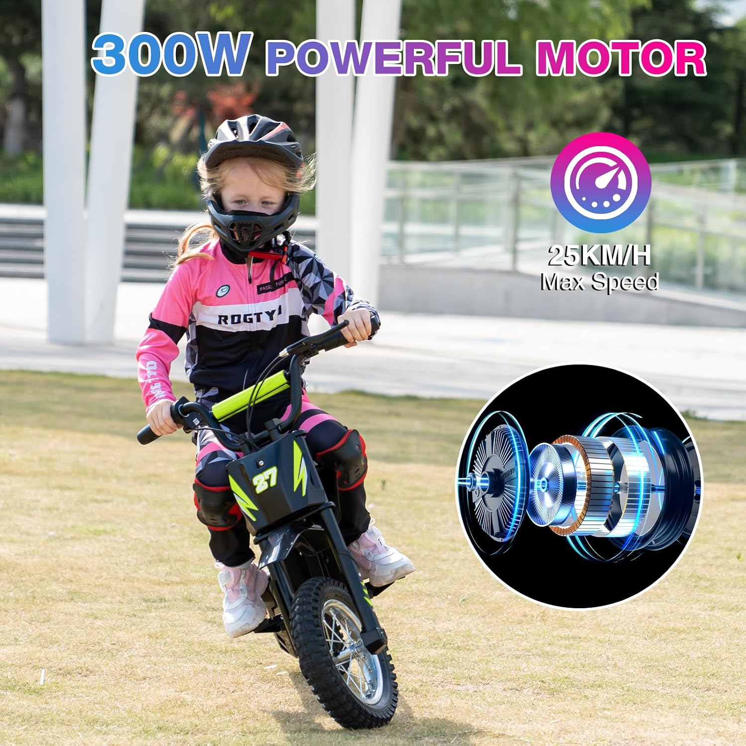 Detalle 2 de RCB R9X Electric Motorcycle Kids (12-inch), 3 Speed Modes, 5.2Ah Battery, 15.5 mph, Green