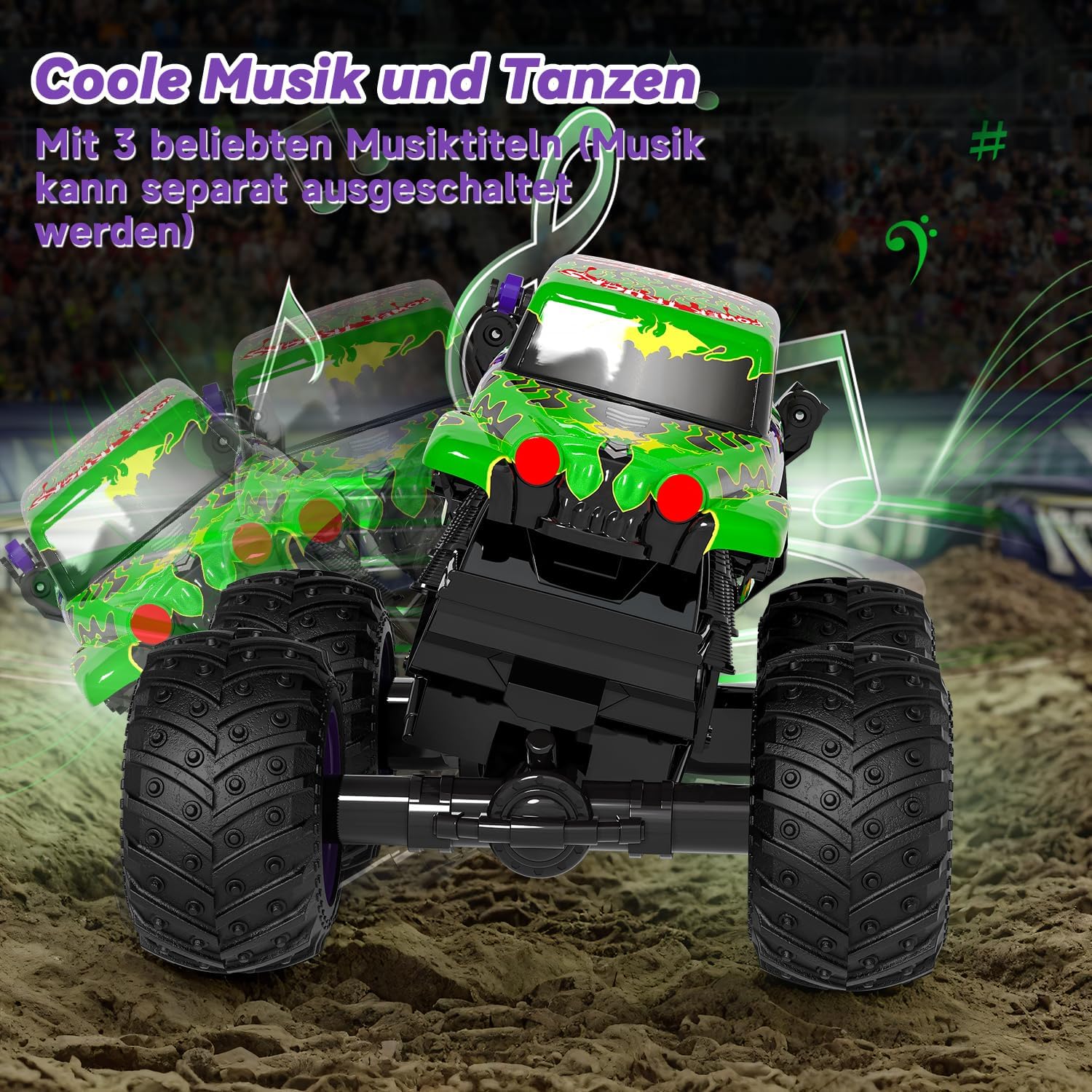 Detalle de Ferngesteuerter Monstertruck 20 km/h mit Licht & Musik (2,4 GHz, 360°-Drehung) – 1/20 RC Monstertruck