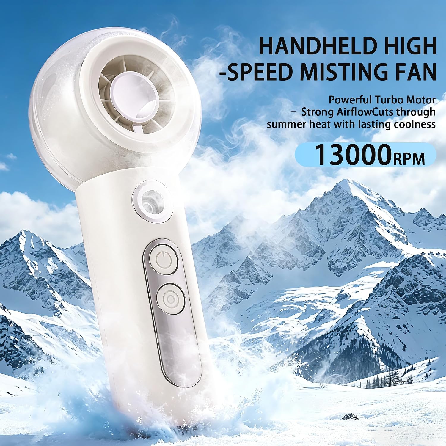 Detalle 2 de Ciaien Portable Misting Fan: Compact Handheld Cooler with Mist and LED Display