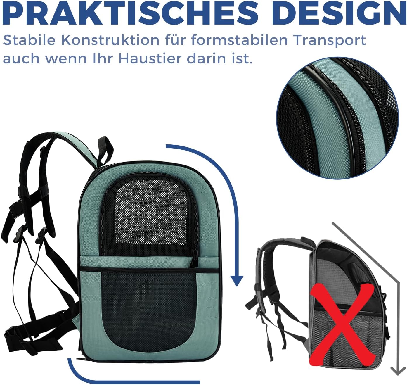 Thumbnail 4 de apollo walker HundeRucksack und KatzenRucksack für Kleine Haustiere (2–15 kg) – Gepolsterter Rücken, atmungsaktives Netz, Blau