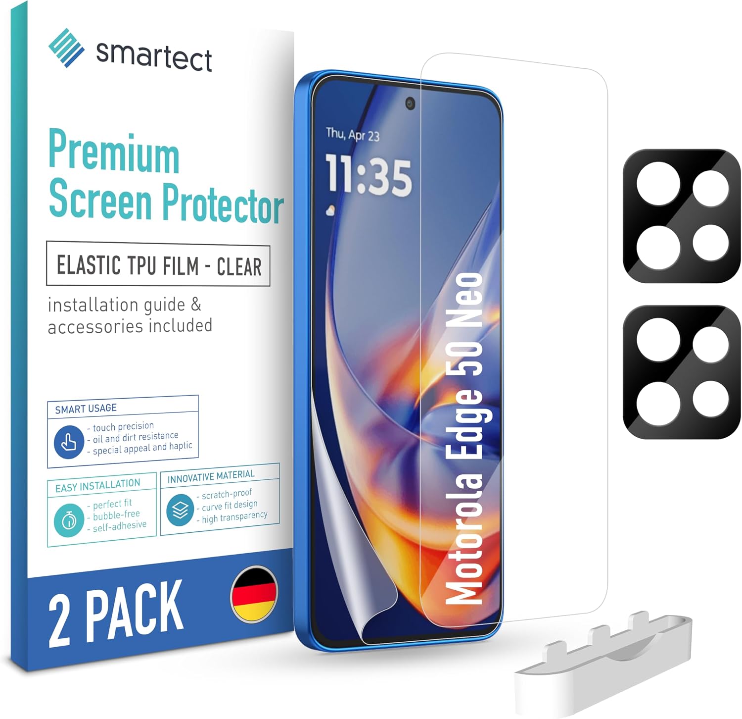 Detalle de SmarTect TPU Screen Protector for Motorola Edge 50 Neo, 2 Films + 2 Camera Protectors