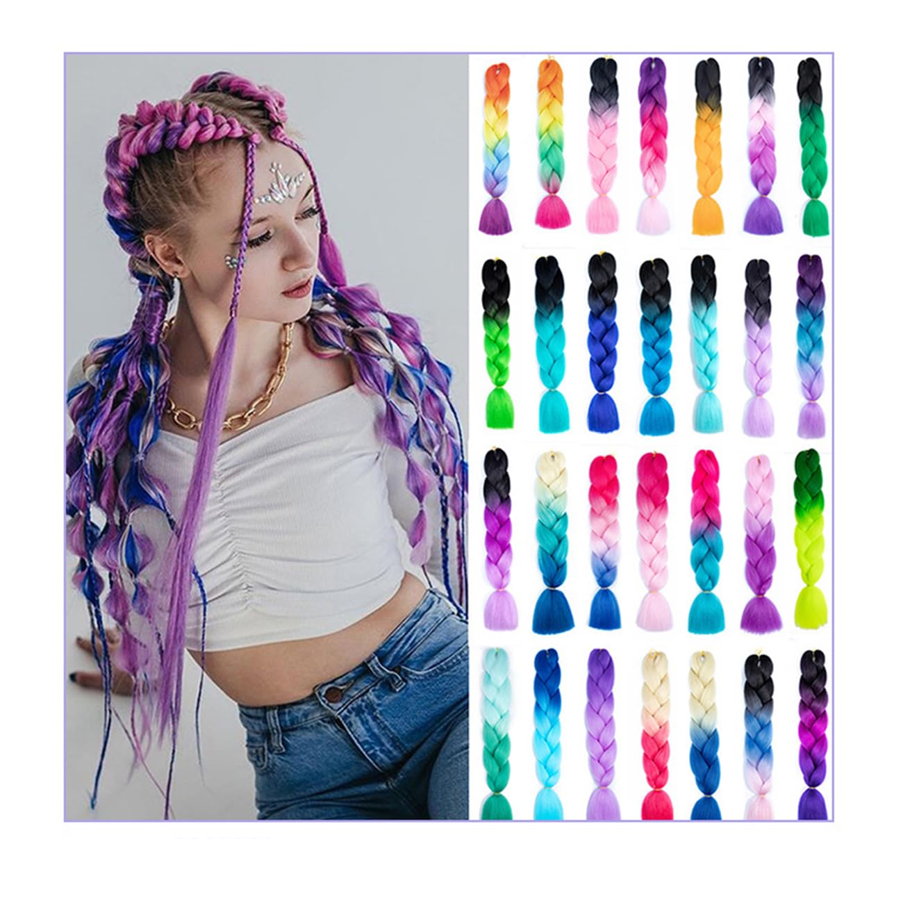 Detalle de prinfantasy Jumbo Zöpfe Haarverlängerung Blau – 60 cm synthetische Zopf-Braids für Afro-Haar, 100 g