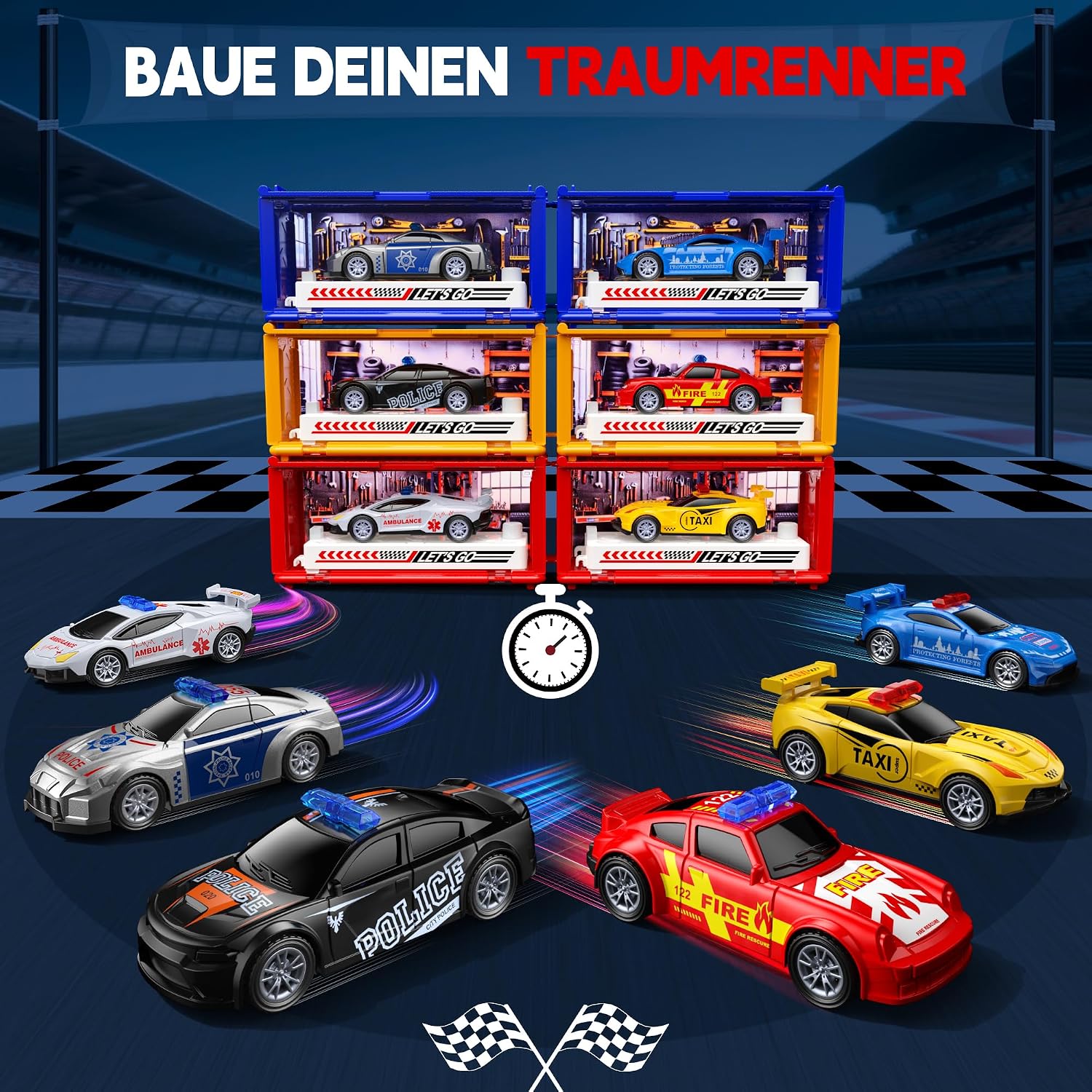 Detalle 2 de GoStock Auto Spielzeug Set – Metallrennwagen mit faltbarer Rennbahn und Garage