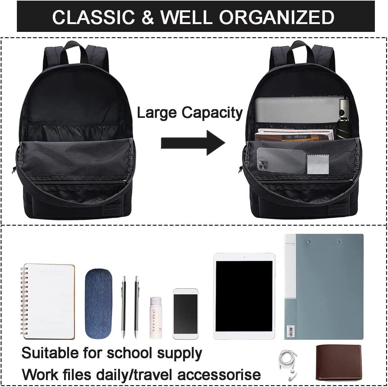 Thumbnail 2 de SUPACOOL Casual Laptop Backpack for Men and Women (Black)