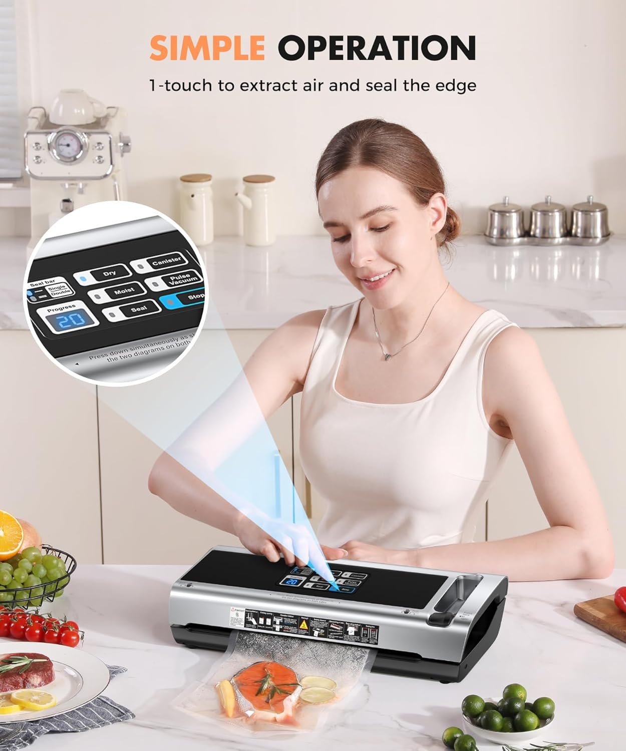 Thumbnail 5 de LKKNC Food Vacuum Sealer Machine (95KPa) with Dry/Moist/External Vacuum Modes, Built-in Cutter & Bag Storage