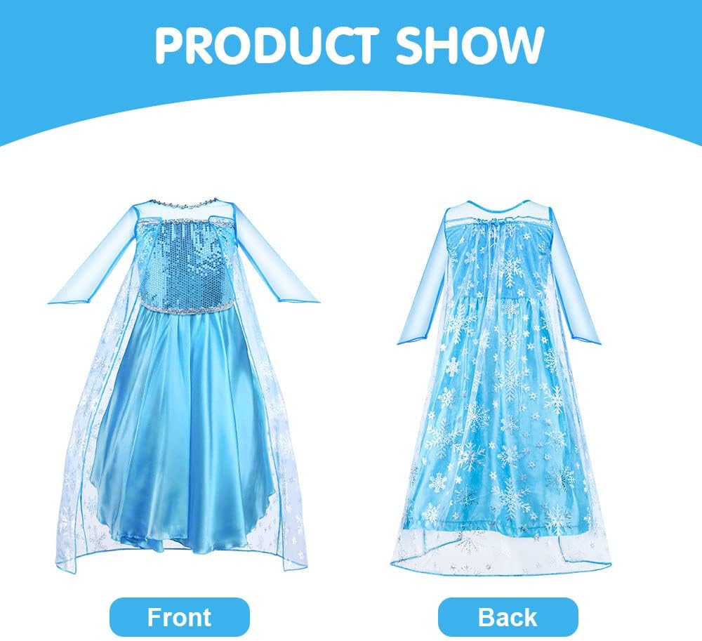 Detalle de Vicloon Elsa Costume da Principessa per ragazze, 5 pezzi