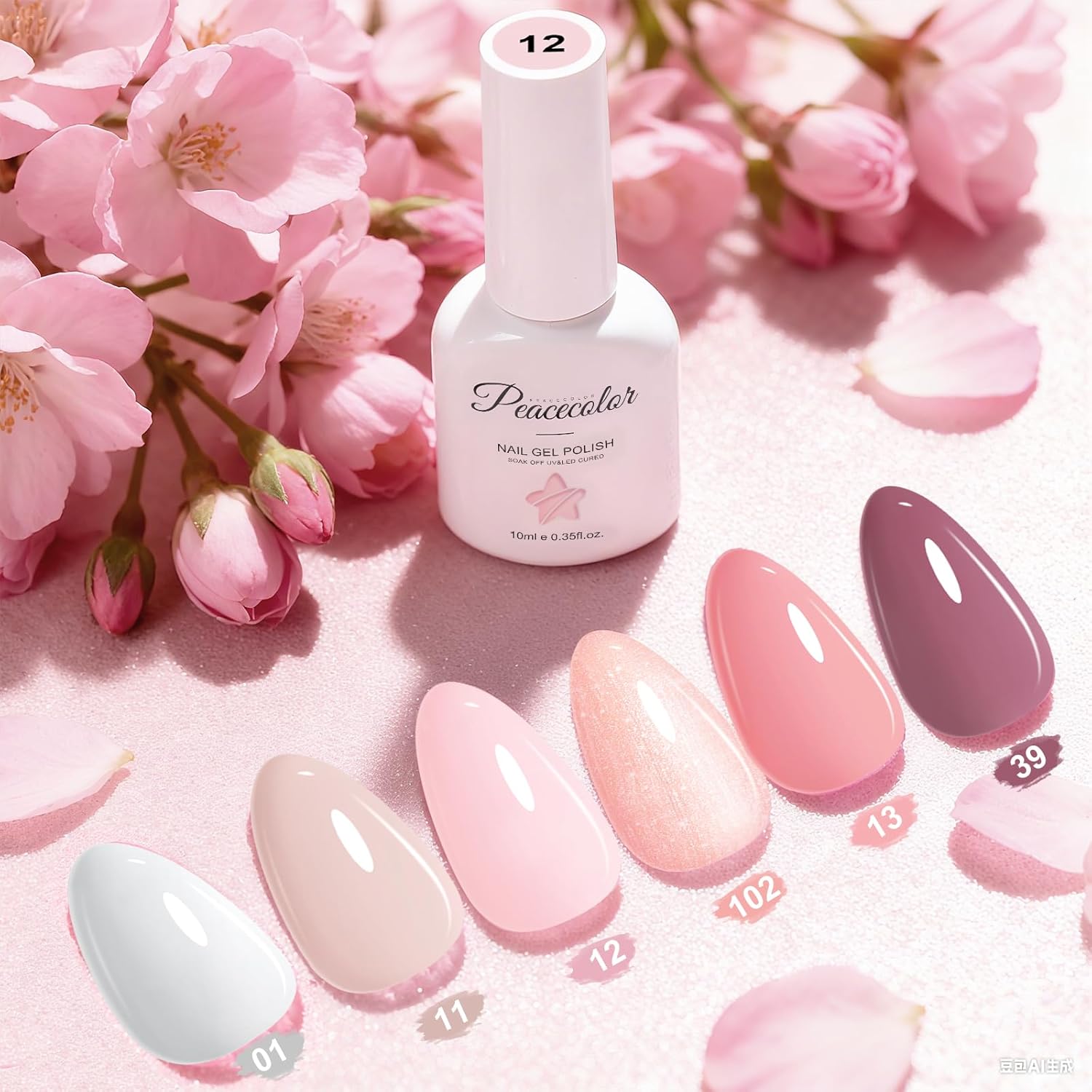 Thumbnail 1 de PEACECOLOR Vernis semi permanent UV/LED – kit 6 couleurs blanc, nude, rose doux (10 ml)