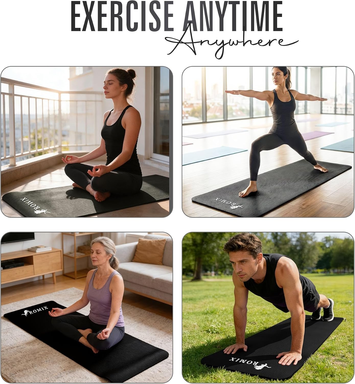 Detalle de ROMIX Yoga Mat Thick 10mm: 180x60cm, Non-Slip NBR Foam for Home Workouts