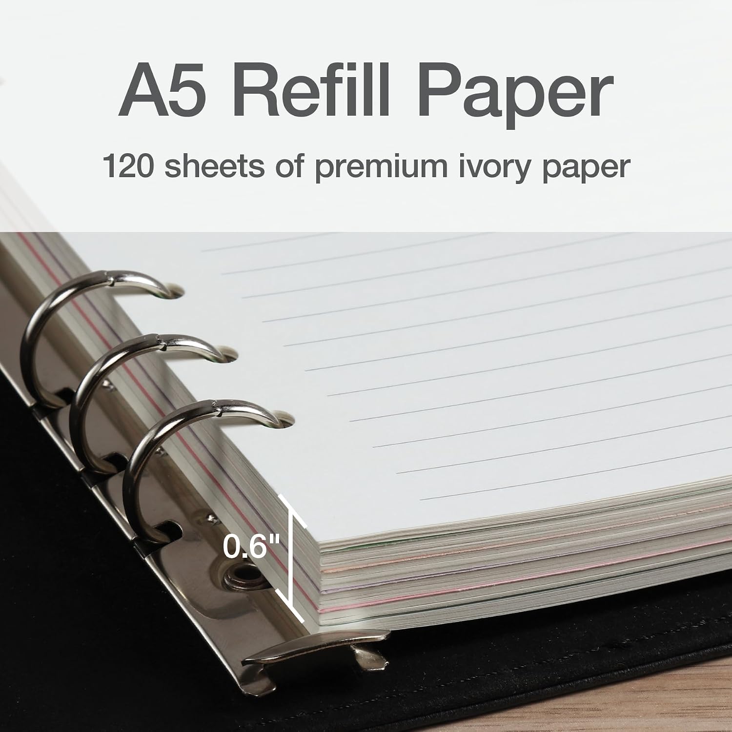 Detalle de Oxford A5 Refill Paper (1016731), 6-Ring Lined Inserts, 5 Pastel Tabs, 120 Sheets