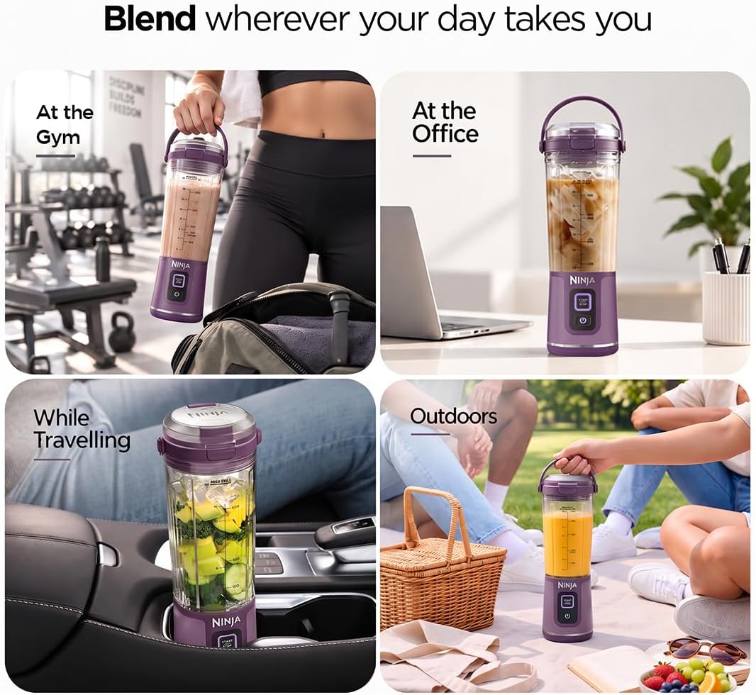 Detalle de Ninja BC151PR Blast Portable Blender, Cordless 18 oz. Passion Fruit