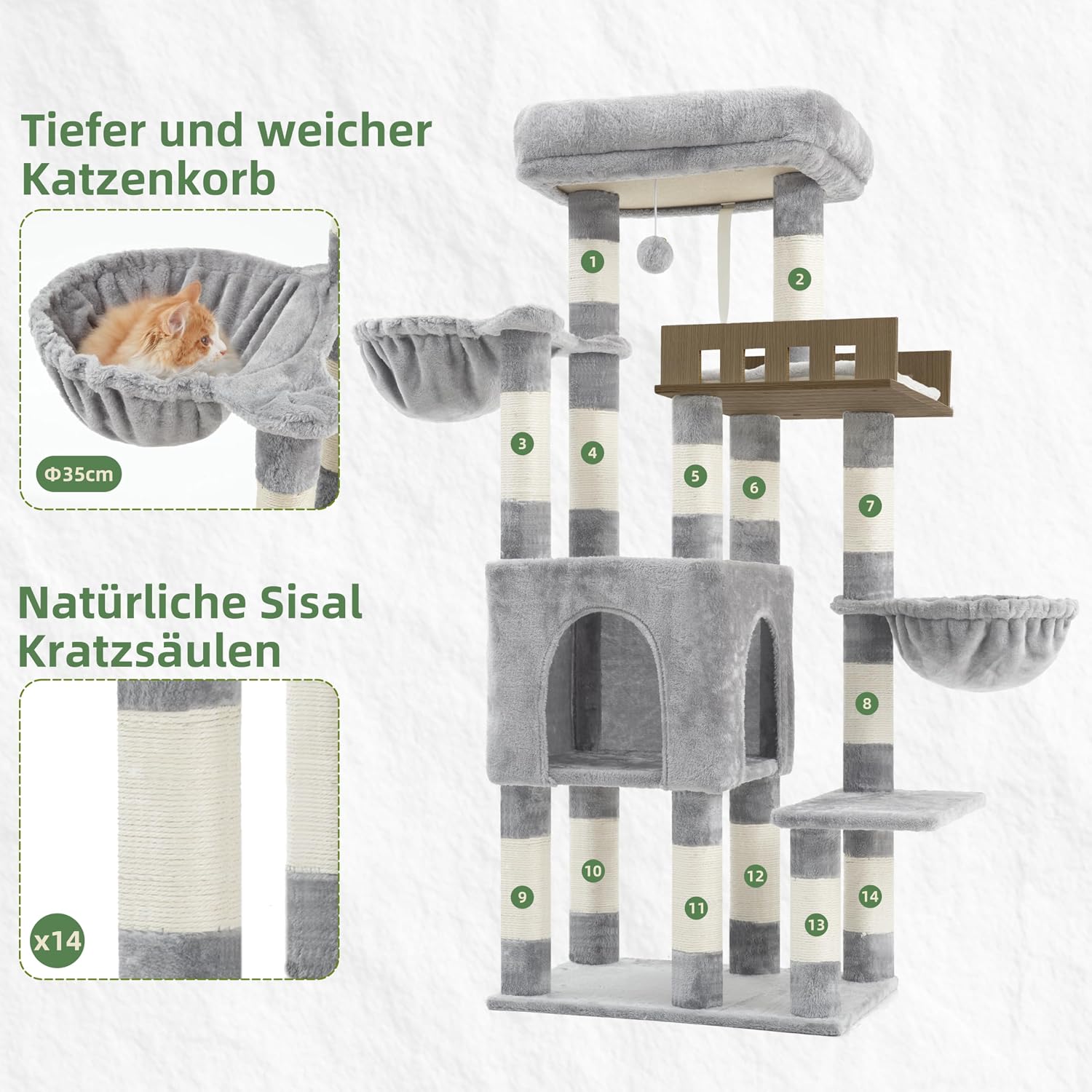 Detalle de Gitelsnour Groß Kratzbaum für den Innenbereich – stabiler Katzenbaum mit großen Plattformen, Höhle und Hängematte