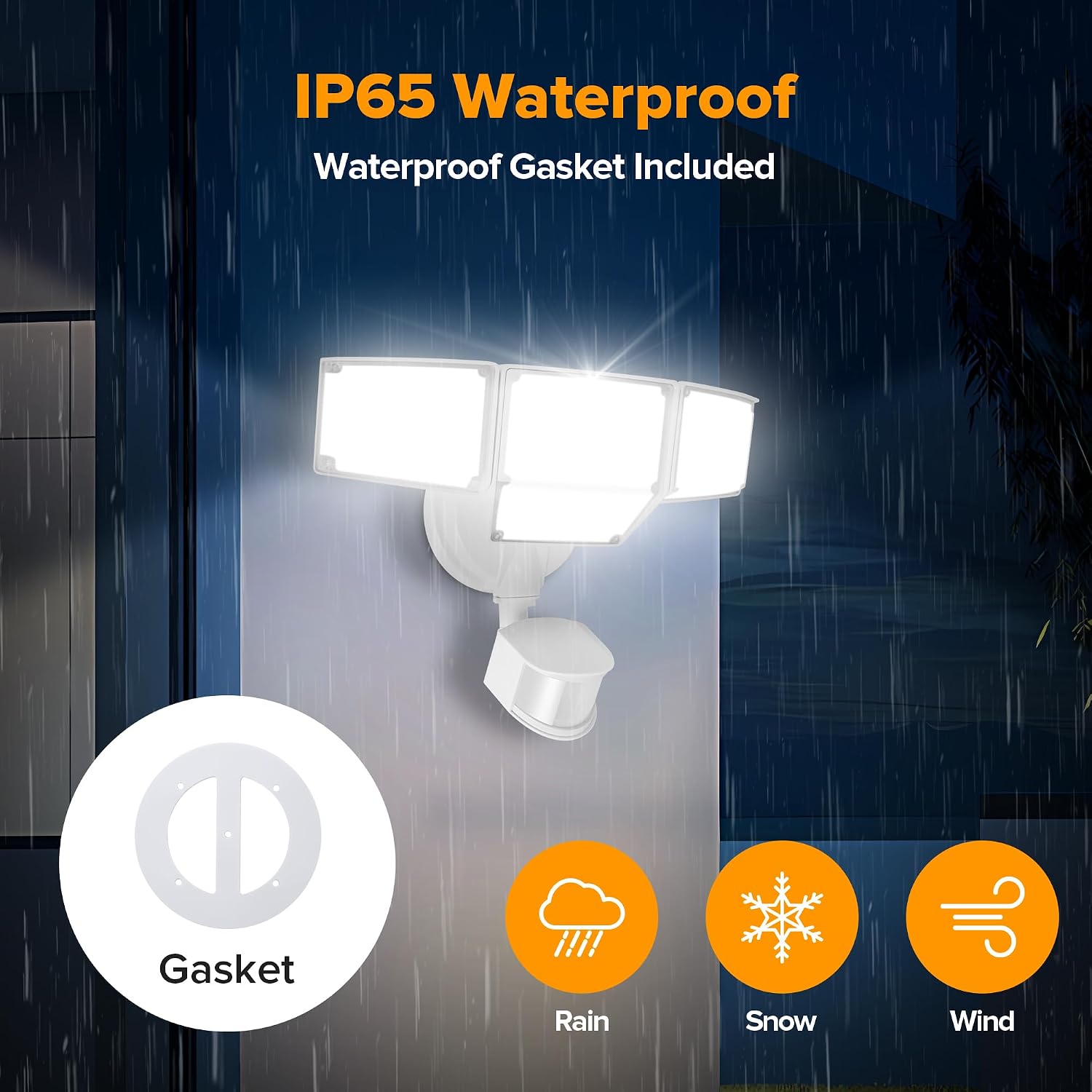 Detalle 2 de LUTEC 7632816053 80W LED Motion-Sensor Floodlight, 4 Heads, 9,000 Lumens