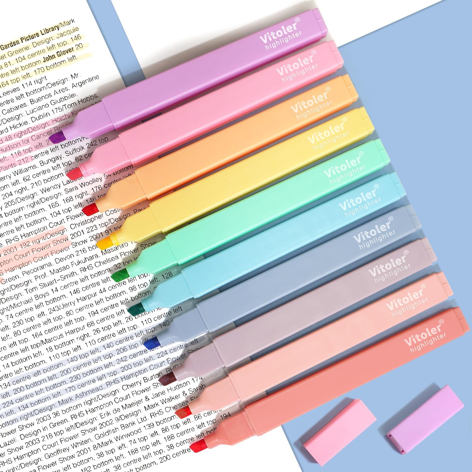 Detalle de Vitoler 10-Piece Aesthetic Highlighters with Chisel Tips, Morandi and Candy Colors