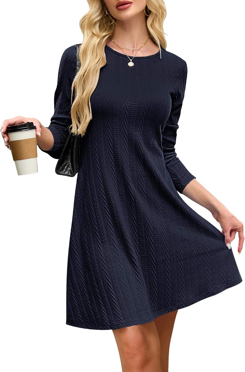 Thumbnail 6 de AUSELILY Strickkleid Herbst Damen – leichtes Langarm-Pulloverkleid mit Rundhalsausschnitt
