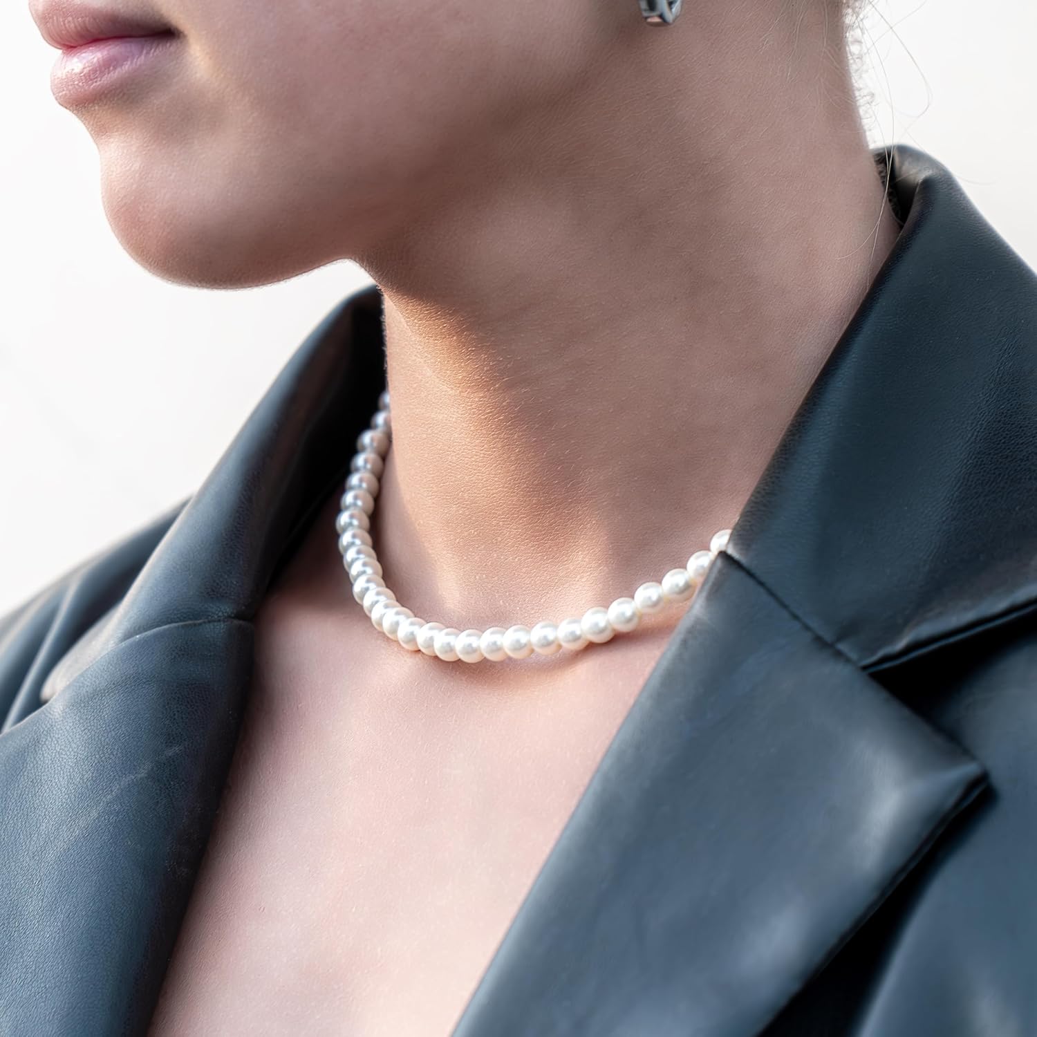 Detalle de Netrox Perlenkette mit verstellbarer Edelstahlkette und Geschenkbox – für Damen & Herren