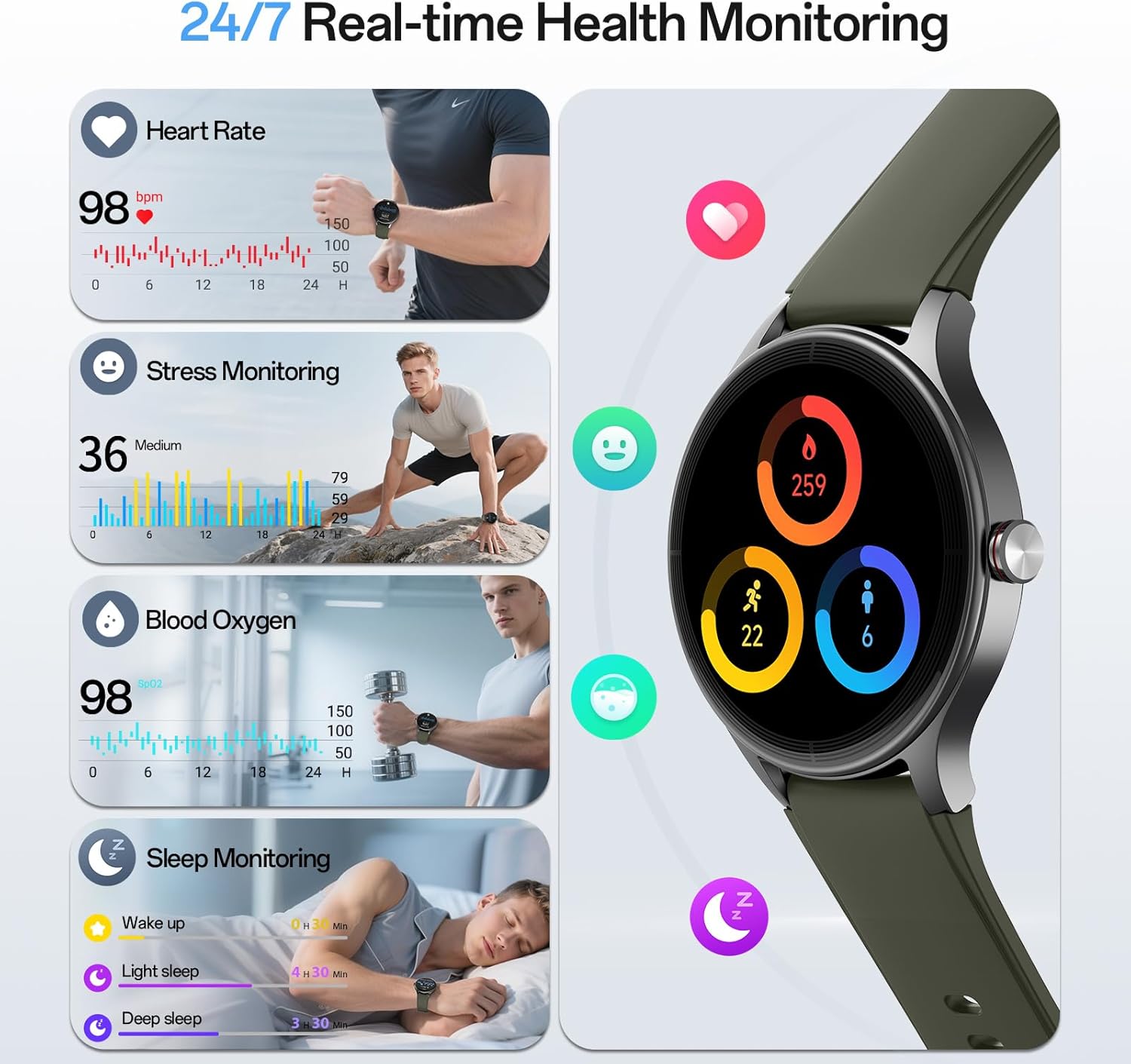 Thumbnail 3 de Woneligo Smartwatch for Women & Men with AI Voice, Bluetooth Calls and 110+ Sports Modes (Green)