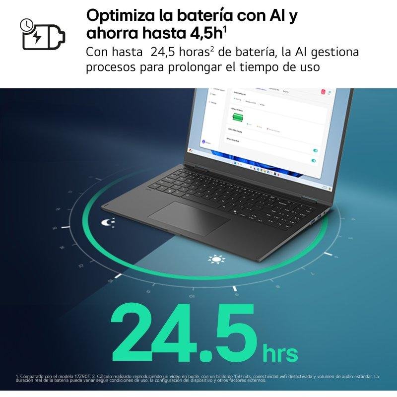 Detalle 2 de LG Gram 17Z90TL: portabilidad extrema con pantalla amplia y rendimiento suficiente para la productividad