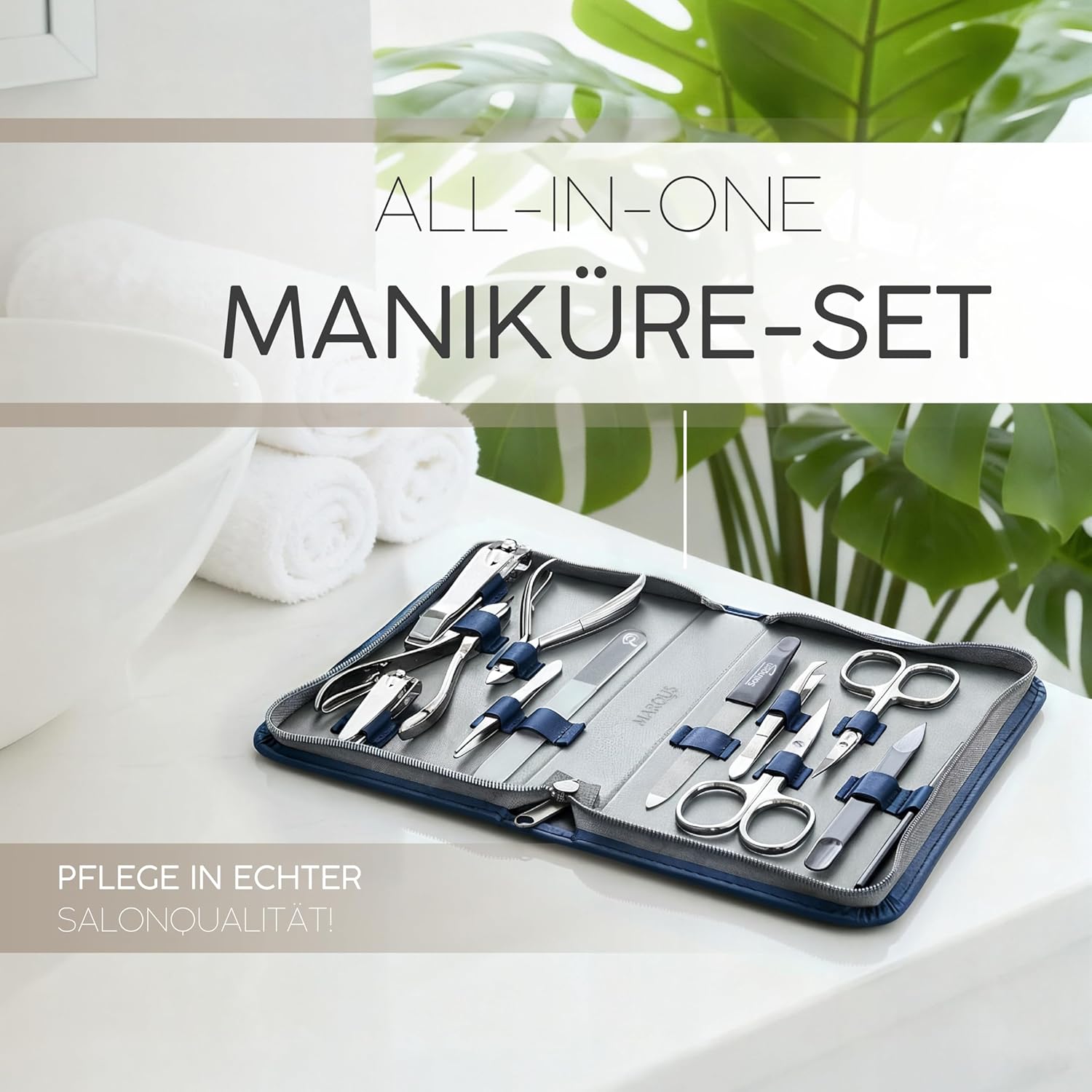 Thumbnail 1 de marQus Solingen Maniküre- & Pediküre-Set (12-teilig) im Echtleder-Etui – Nagelset Blau