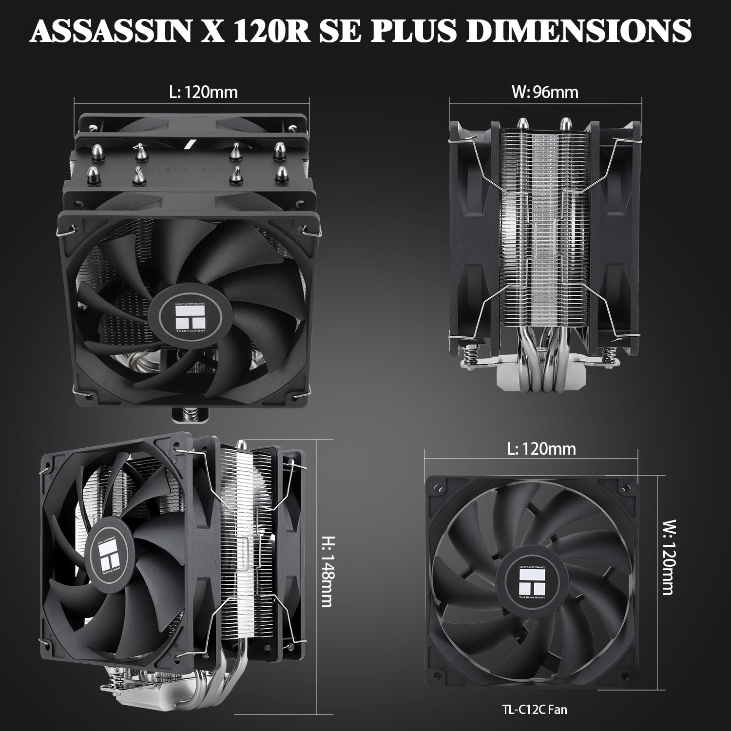 Detalle 2 de Thermalright AX120R SE PLUS CPU Air Cooler, 4 Heatpipes, Dual 120 mm PWM Fans