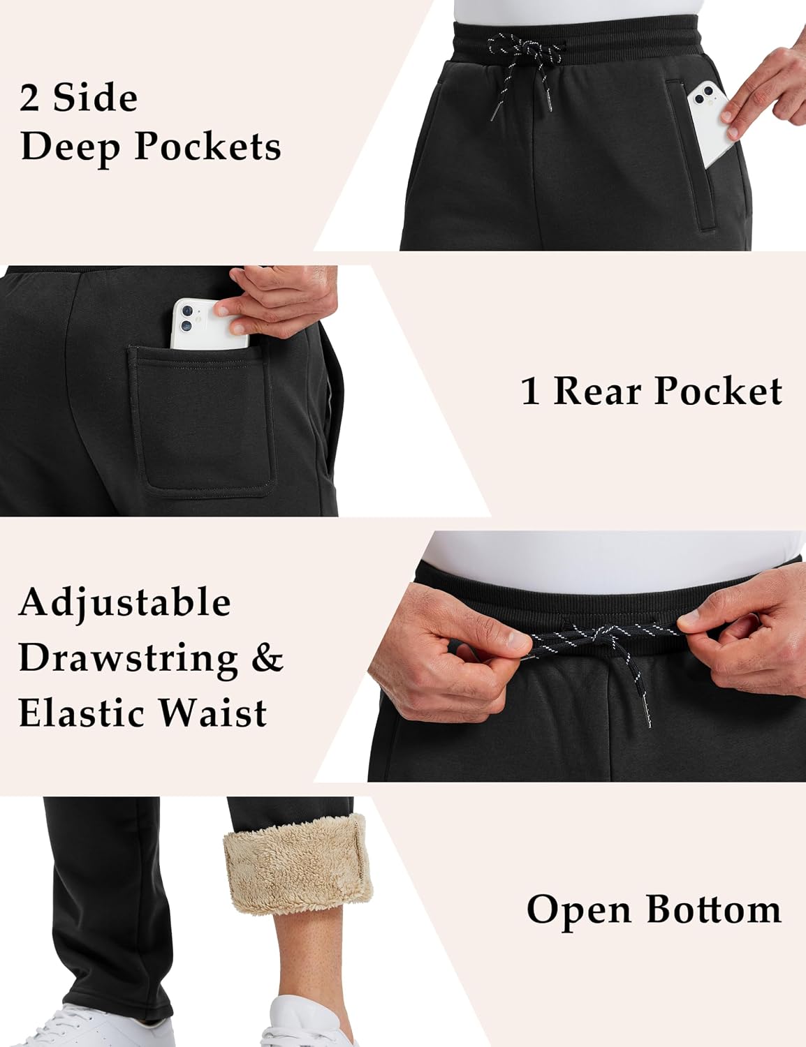 Detalle 2 de MAGCOMSEN Men's Sherpa-Lined Sweatpants, Heavyweight Fleece Joggers with 3 Pockets