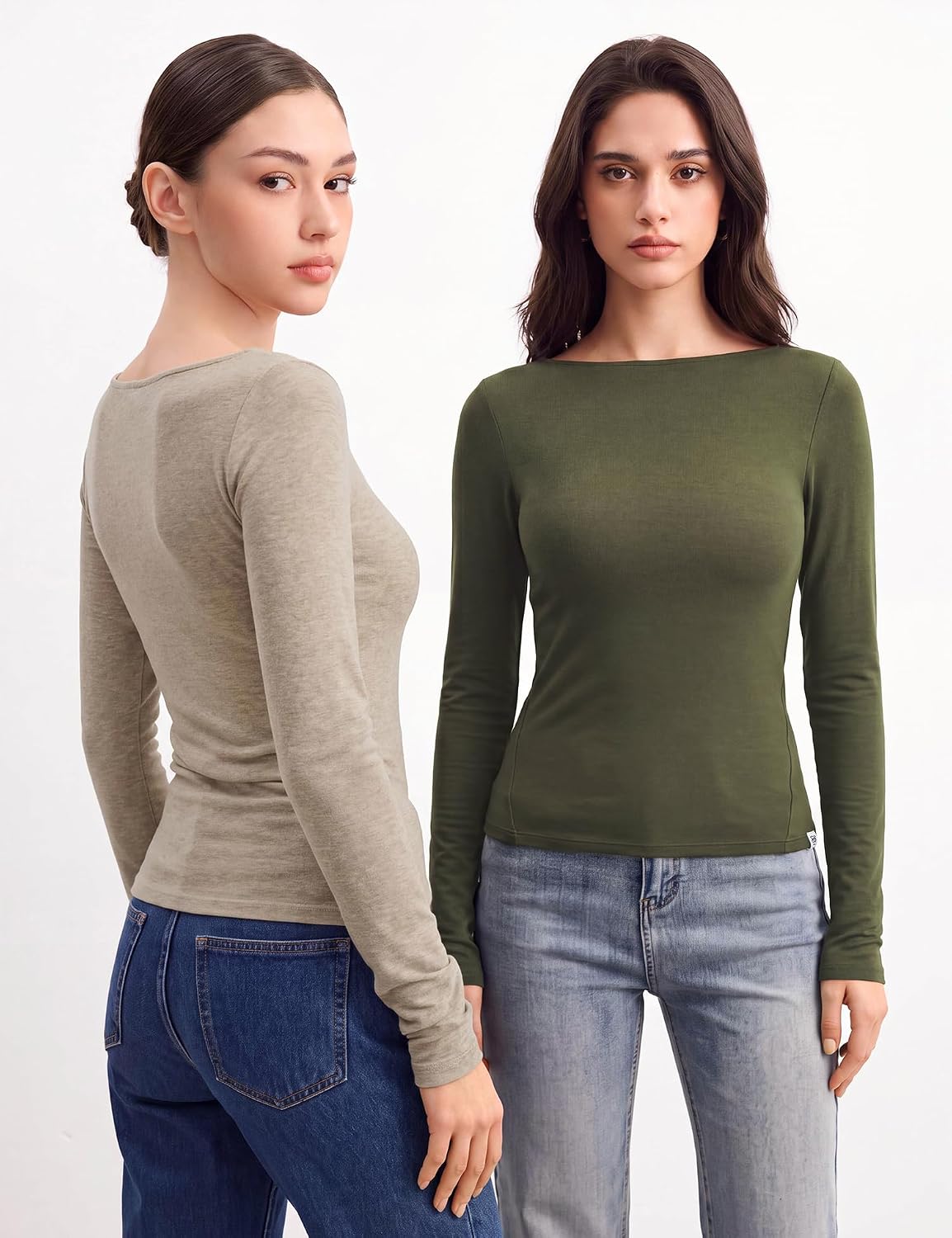 Detalle 1 de C202 Women's Merino Wool Blend Boat-Neck Long-Sleeve Fitted Tee
