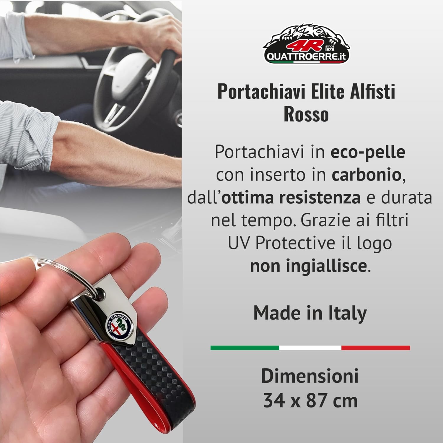 Detalle de Elite Alfisti Schlüsselanhänger Carbon Silber mit Alfa Logo – 4R Quattroer.it