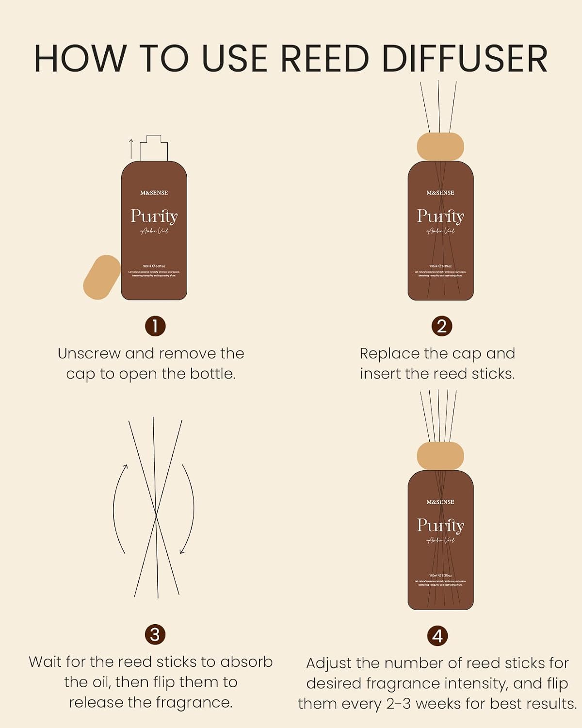 Thumbnail 6 de M&SENSE MSRD0408 RoseAmber Reed Diffuser, 180 ml Amber Glass, 7 Sticks