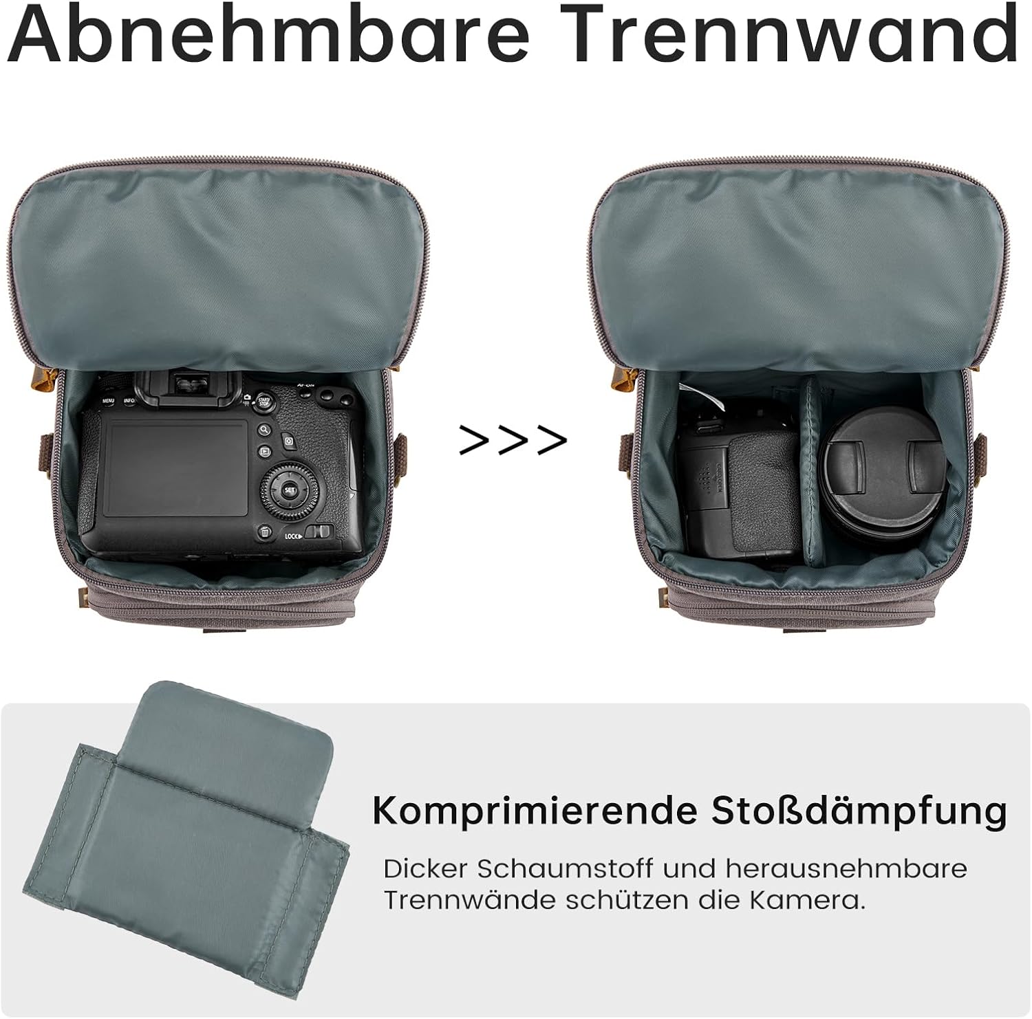 Detalle de S-ZONE Kleine DSLR Kameratasche – wasserabweisende Canvas-Schultertasche mit Trennfach
