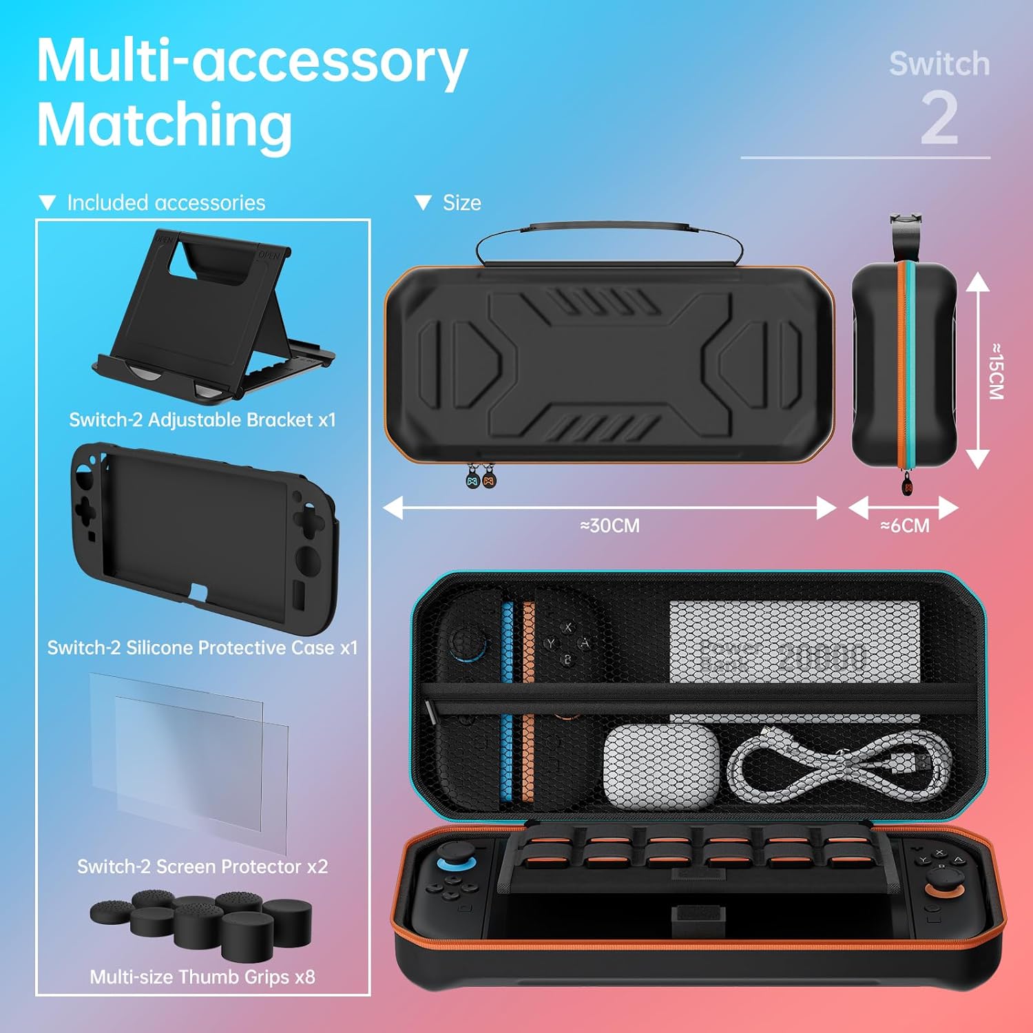 Thumbnail 1 de Hosanwell funda 13 en 1 para Nintendo Switch 2 con estuche rígido, 2 protectores de pantalla y soporte