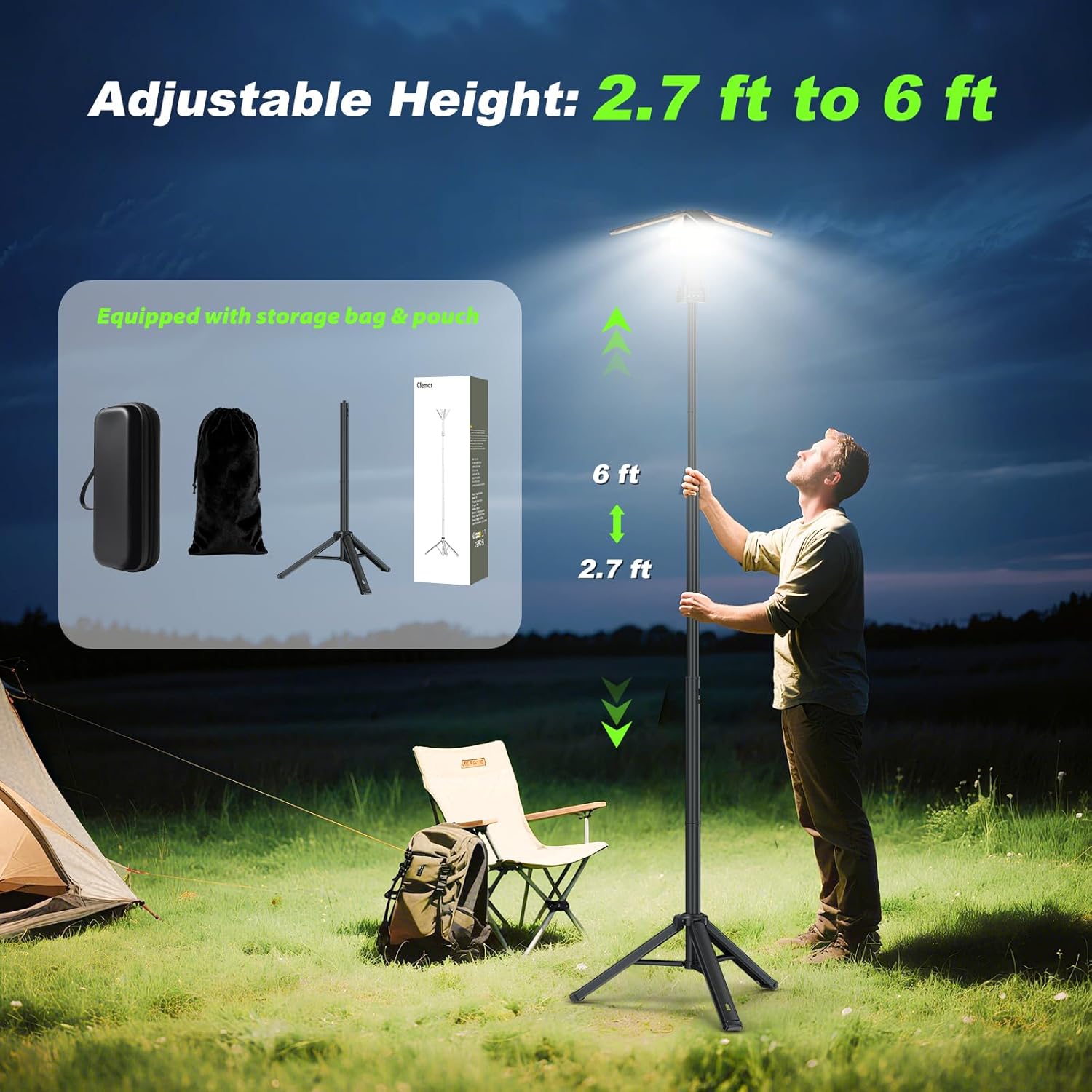 Thumbnail 2 de Camping Lights with Remote & Stand (6 ft) 14,000 mAh Rechargeable Lantern Light – 6,000 Lumen Magnetic Work Light