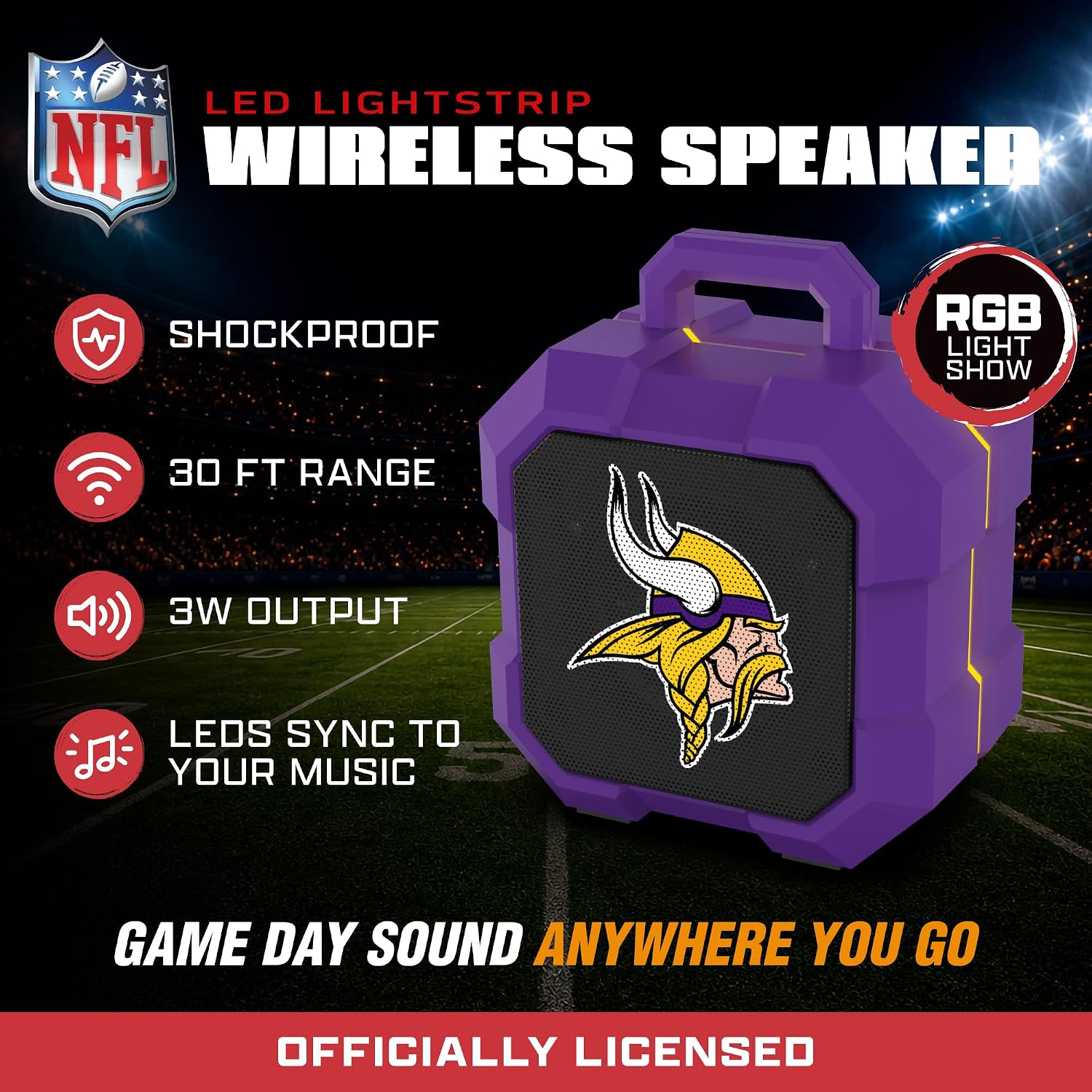 Thumbnail 5 de SOAR NFL Shockbox LED Wireless Bluetooth Speaker (IPX4, Bluetooth 5.0, over 5 hours play time)