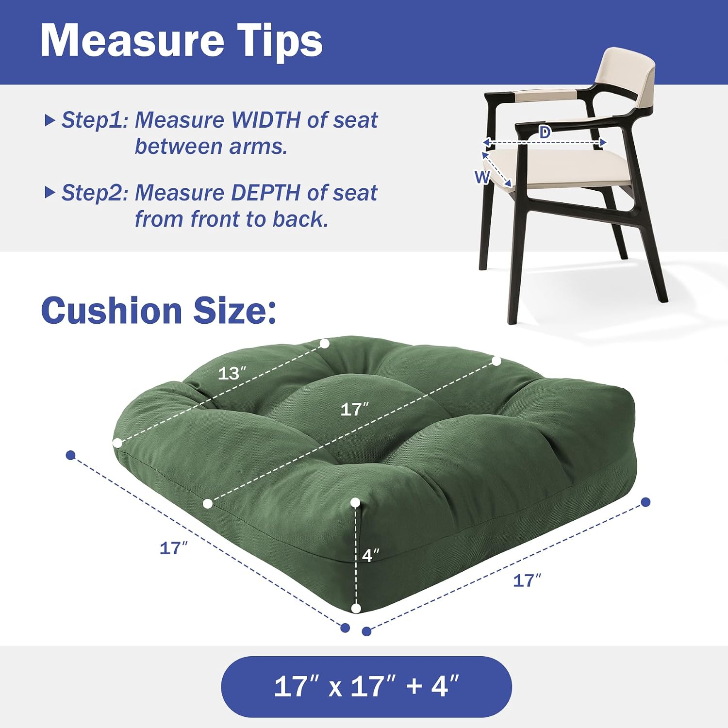 Detalle 2 de IPYNBAP Outdoor Chair Cushions 17x17+4”
