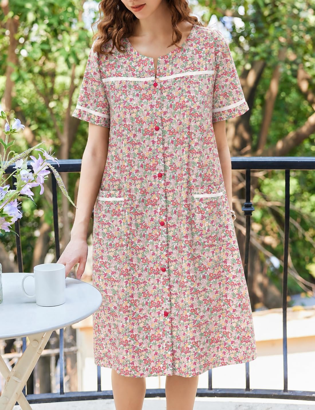 Thumbnail 2 de YOZLY Women’s Embroidered House Dress, Short Sleeves and Front Pockets, Black