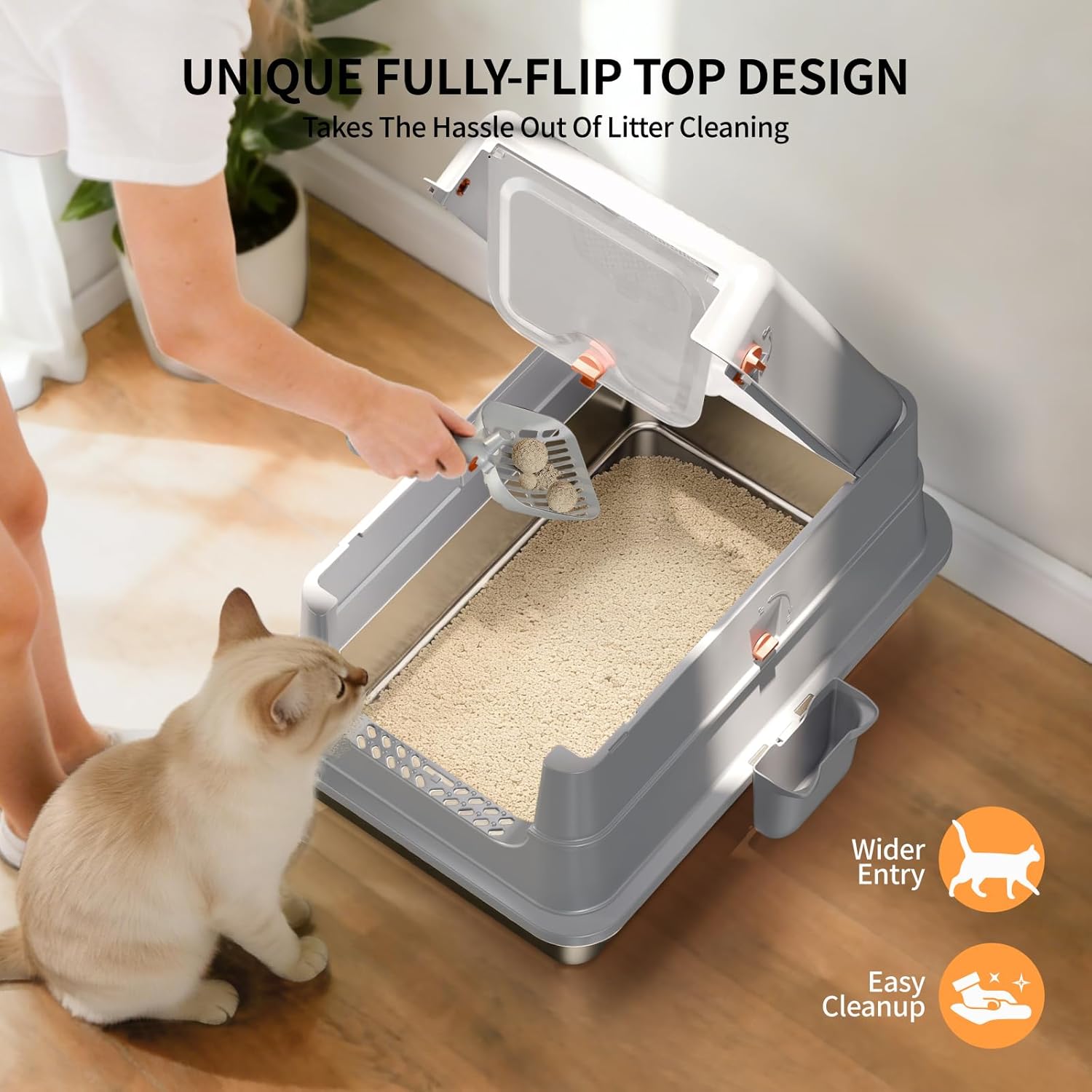 Detalle 2 de Fusblom XL Stainless Steel Enclosed Cat Litter Tray with Lid and Step Mat