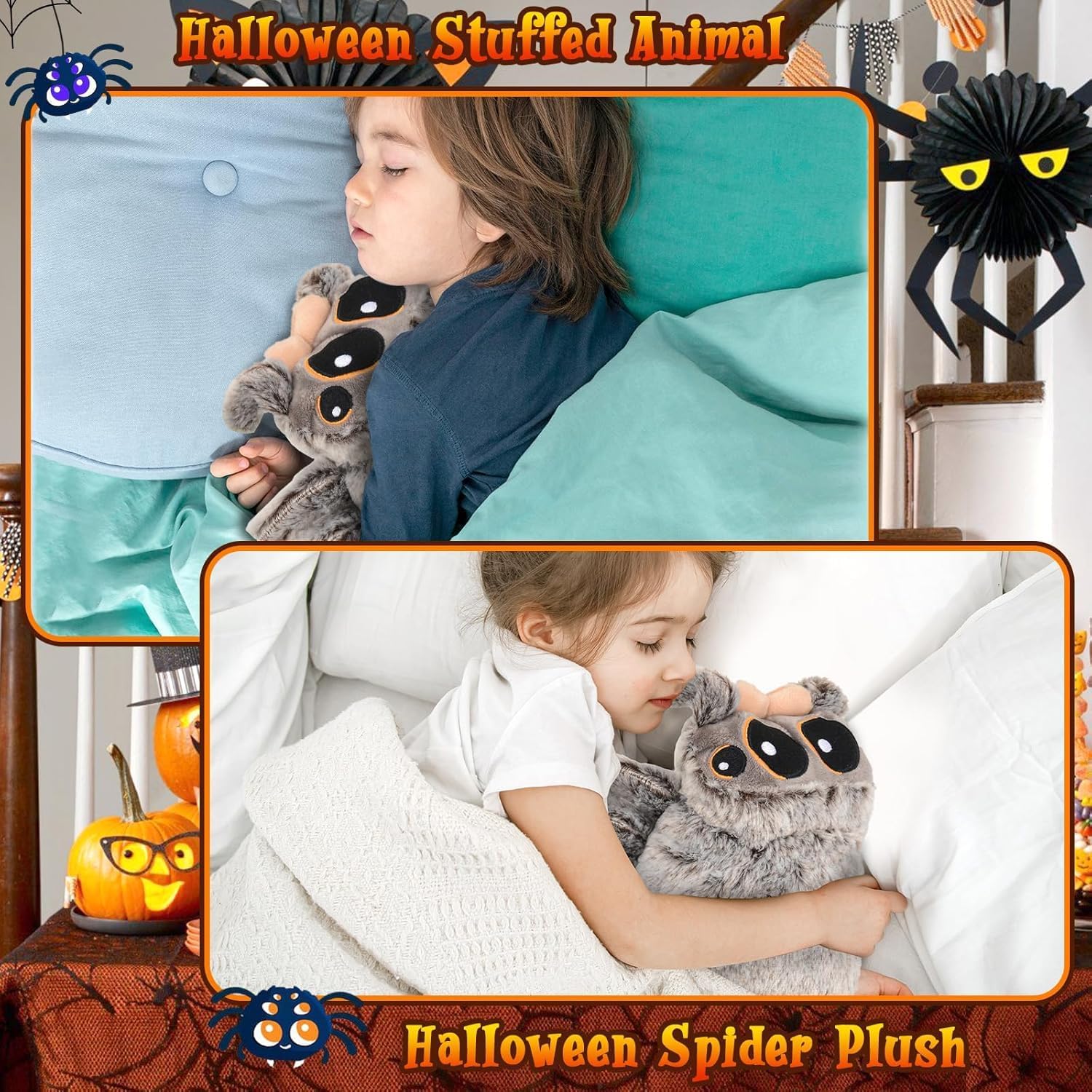 Detalle 2 de CelestiMingle Cel-A pluche spin met grote ogen voor Halloween en decoratie