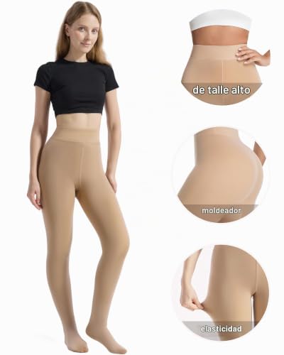 Detalle de HOWIN medias térmicas de mujer con efecto transparente y forro polar