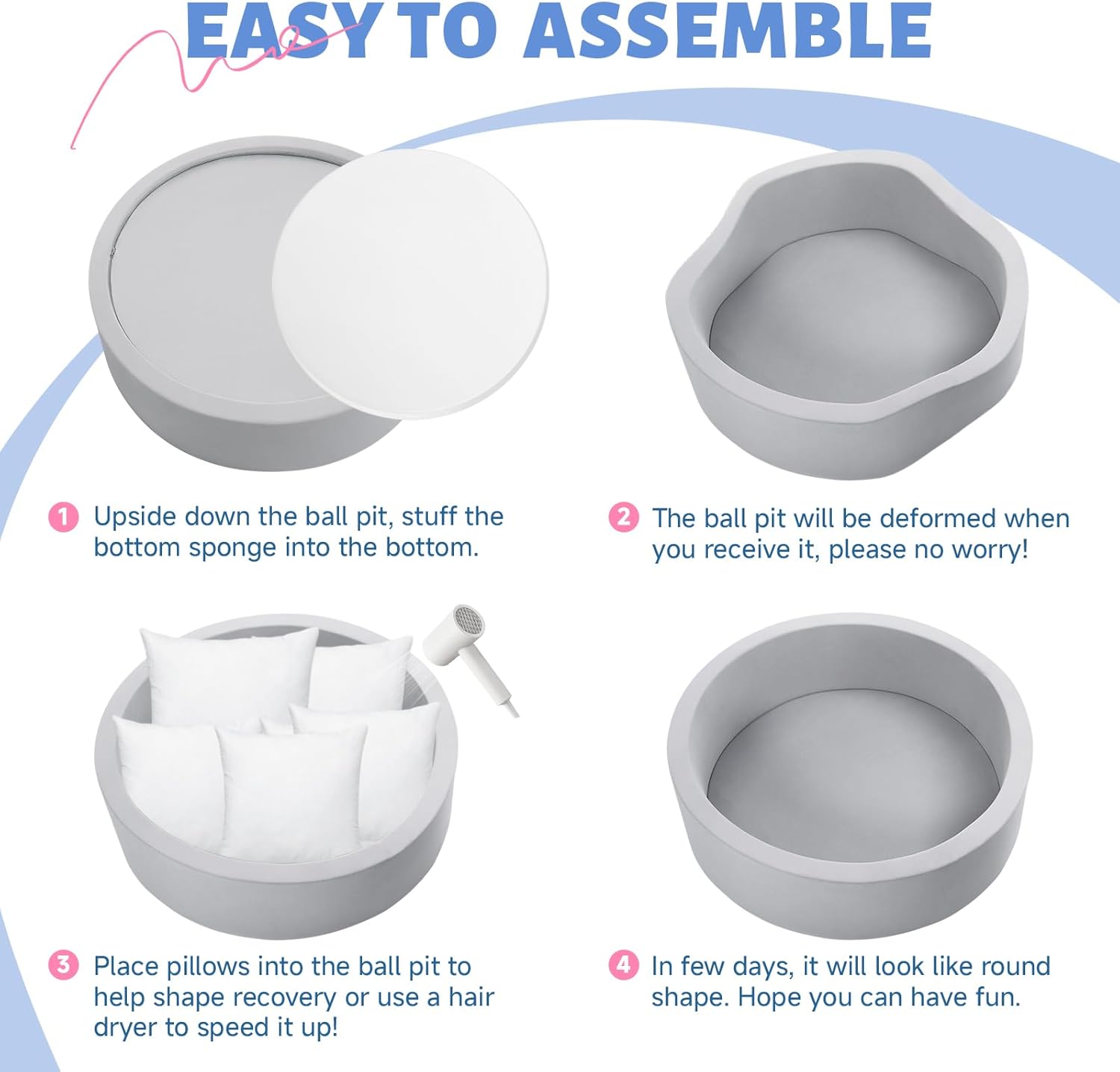 Thumbnail 6 de Wilwolfer Foam Ball Pit 33.5 in for Toddlers