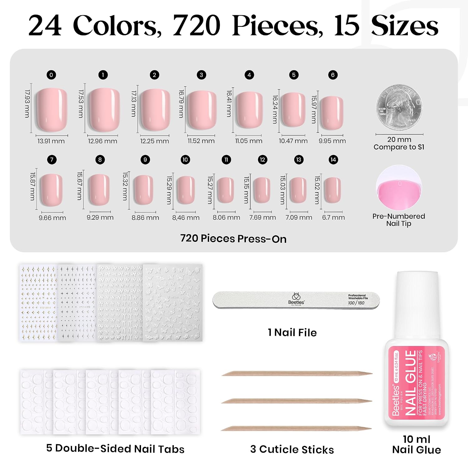Detalle de Beetles Press-On Nails Kit, 24 Colors