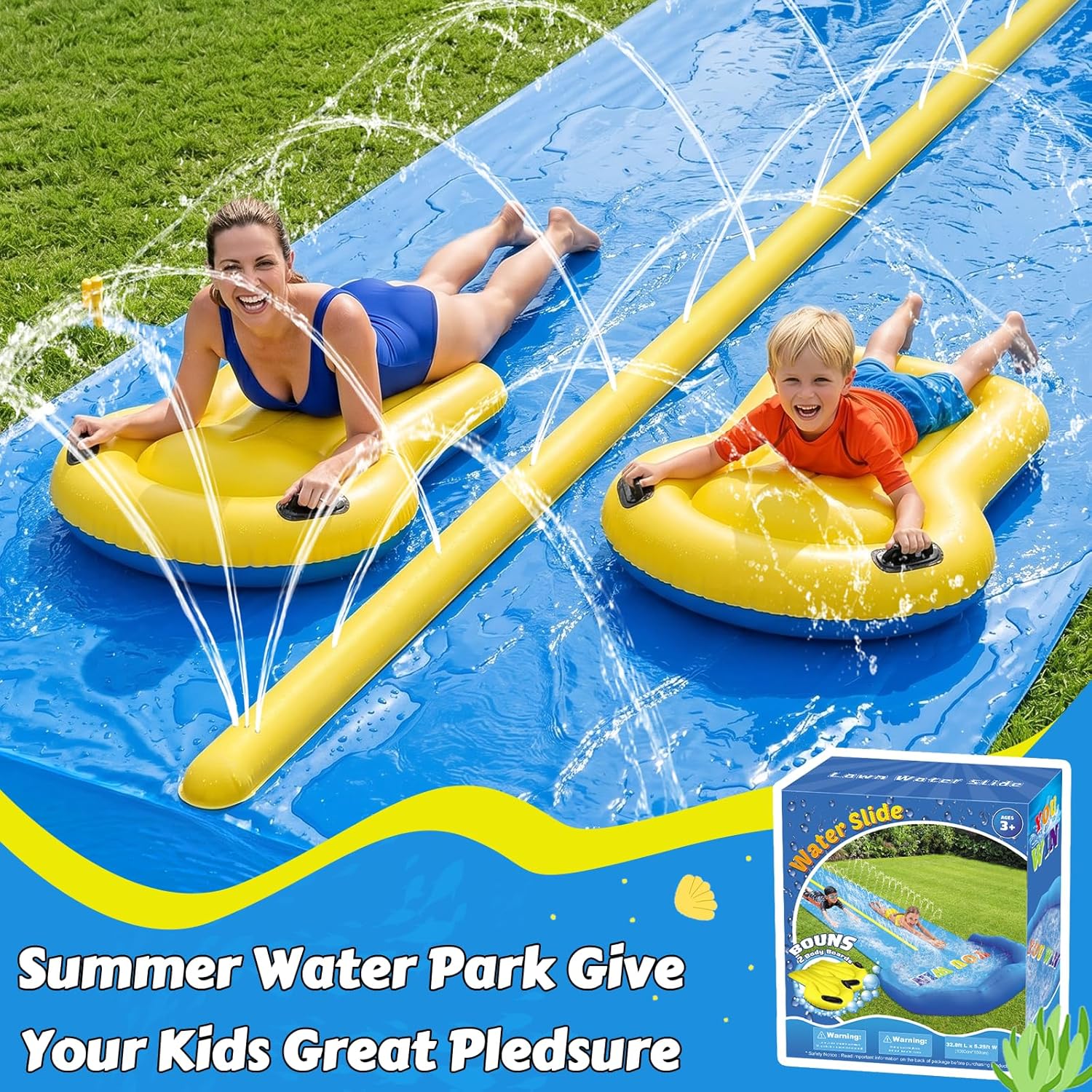 Thumbnail 6 de Evoio Water Slide 32.8ft Inflatable Splash Slide with 2 Racing Lanes