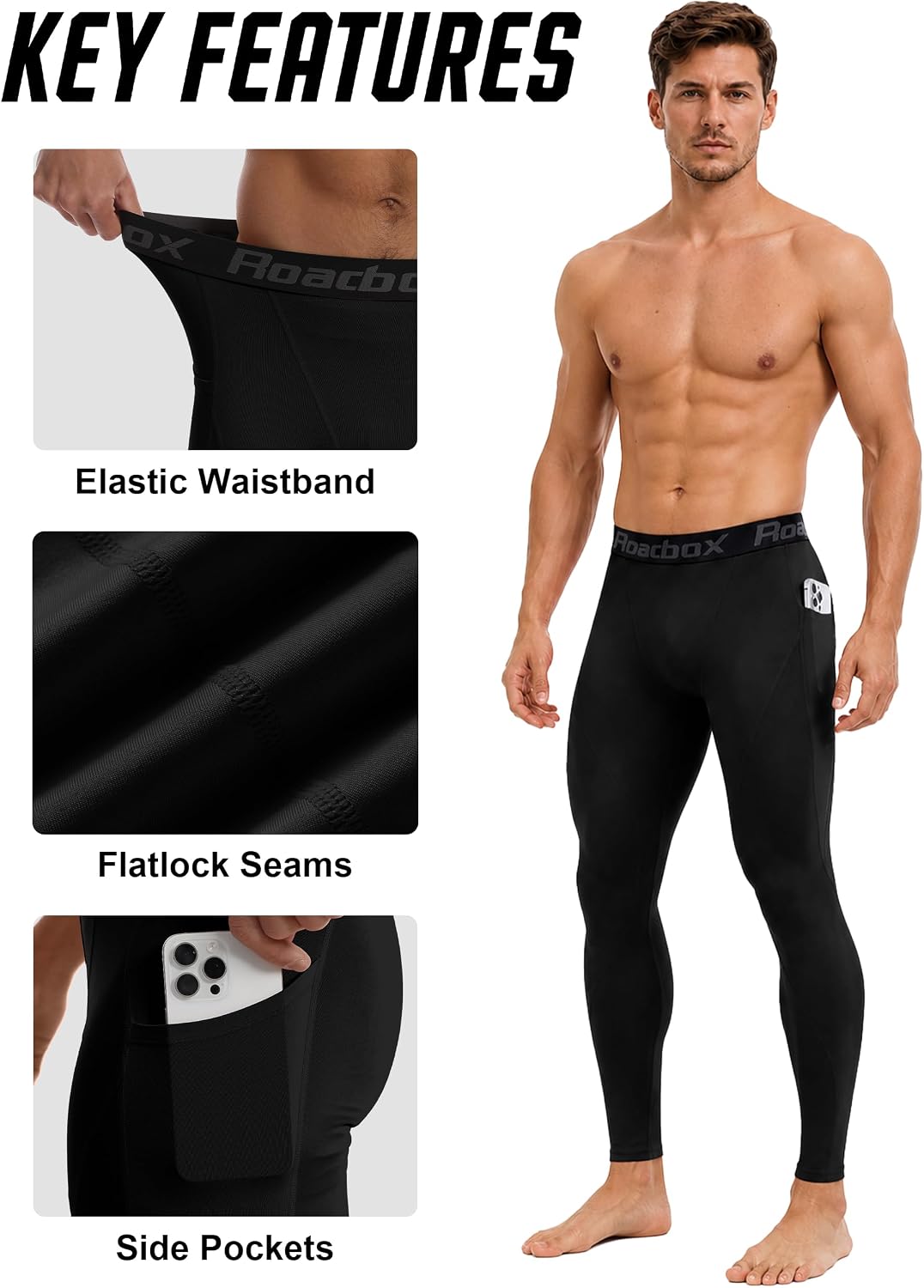 Detalle de Roadbox Men's Compression Pants with Pockets